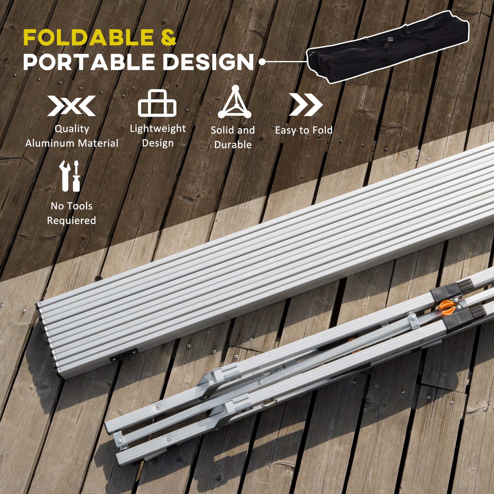 Outsunny 4FT Folding Aluminium Picnic Table Portable Camping BBQ Table Roll Up Top Mesh Layer Rack with Carrying Bag - North Peak Garden Furniture