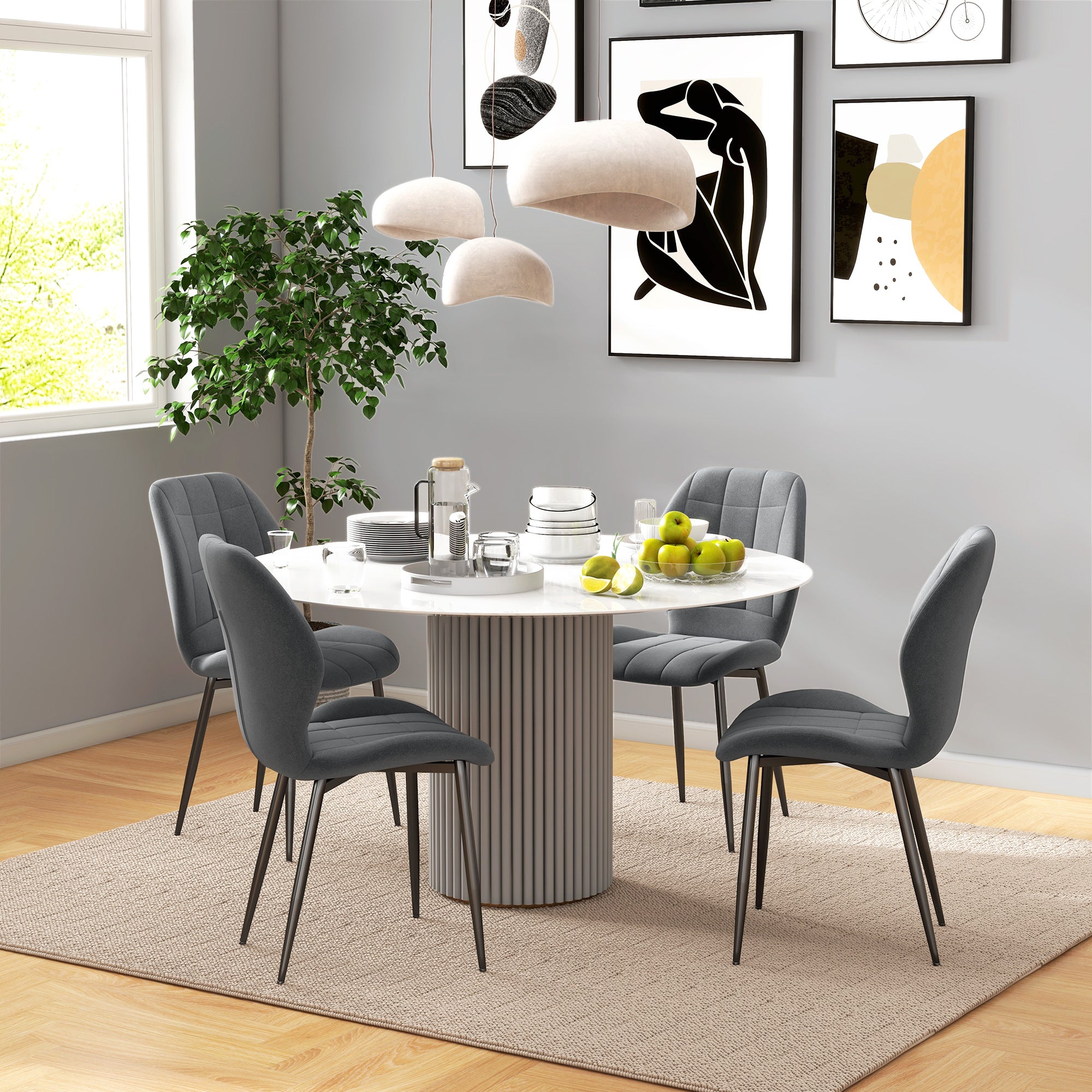 HOMCOM Set of Four Flannel Relaxed Tub Dining Chairs - Dark Grey - North Peak Garden Furniture