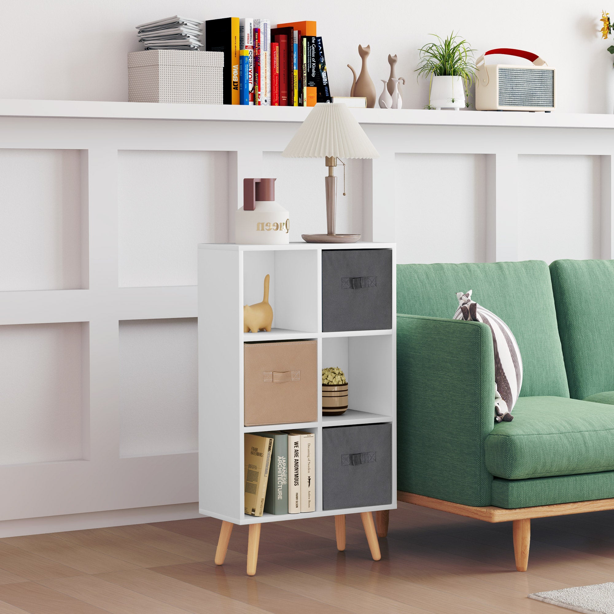 HOMCOM Freestanding 6 Cube Unit Cabinet Unit w/ 3 Fabric Drawers Handles Home Office Storage Shelves White - North Peak Garden Furniture
