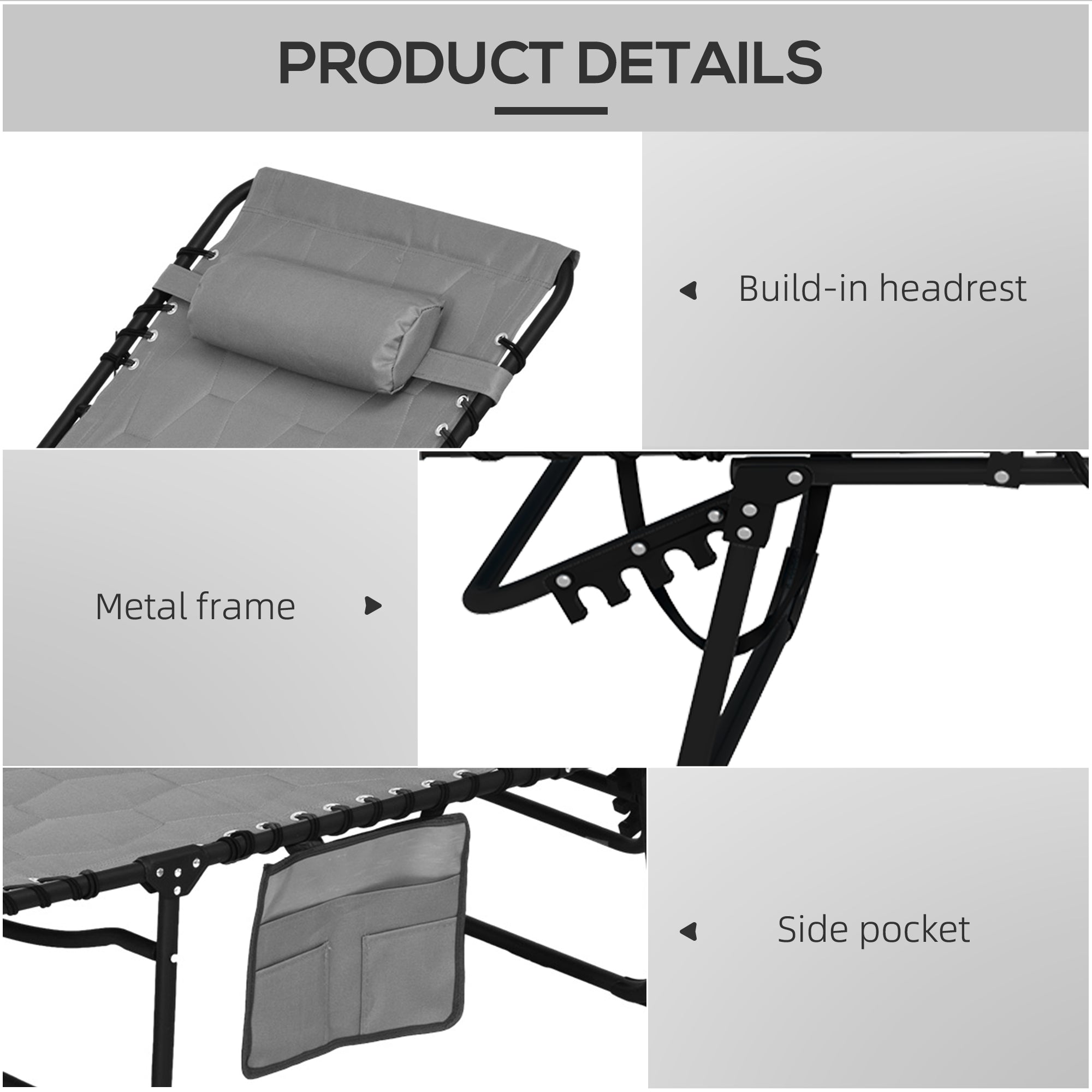 Outsunny Set of Two Sun Loungers, with Five-Position Reclining Backs - Grey - North Peak Garden Furniture