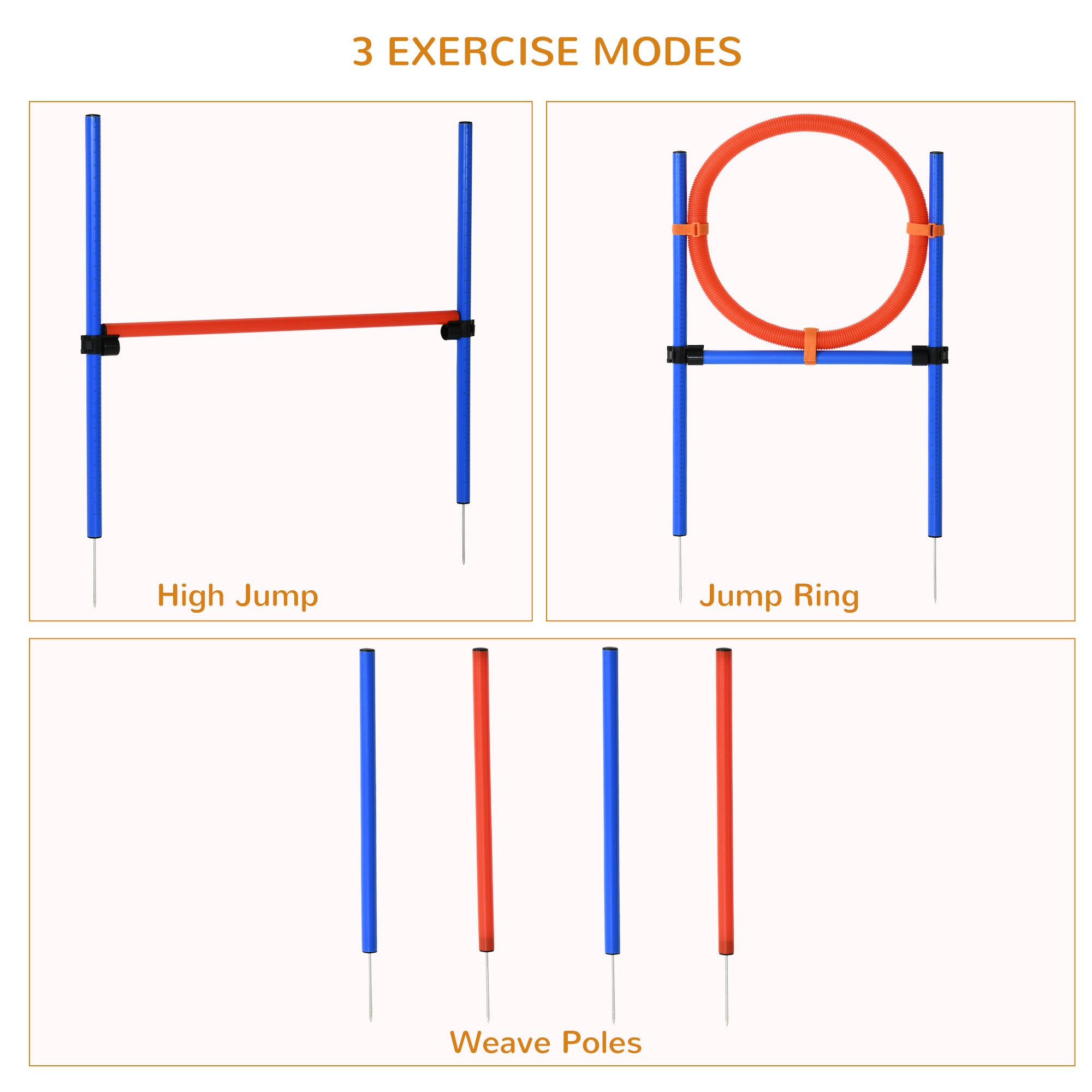 PawHut Pet Agility Training Equipment Dog Play Run Jump Obedience Training Set Adjustable (Pole + Hoop + Hurdle) - North Peak Garden Furniture