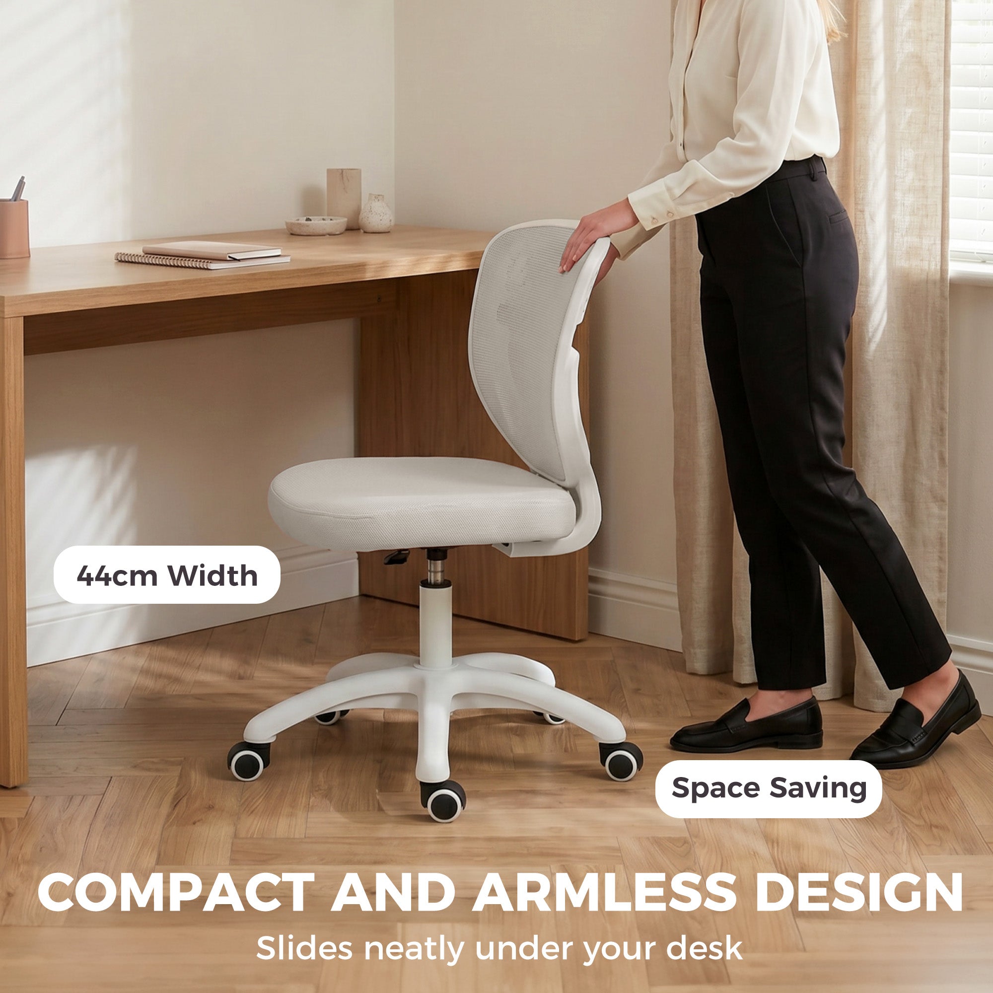 HOMCOM Office Chair, Armless Computer Desk Chair with Breathable Mesh, Adjustable Height, Swivel Wheels, Grey