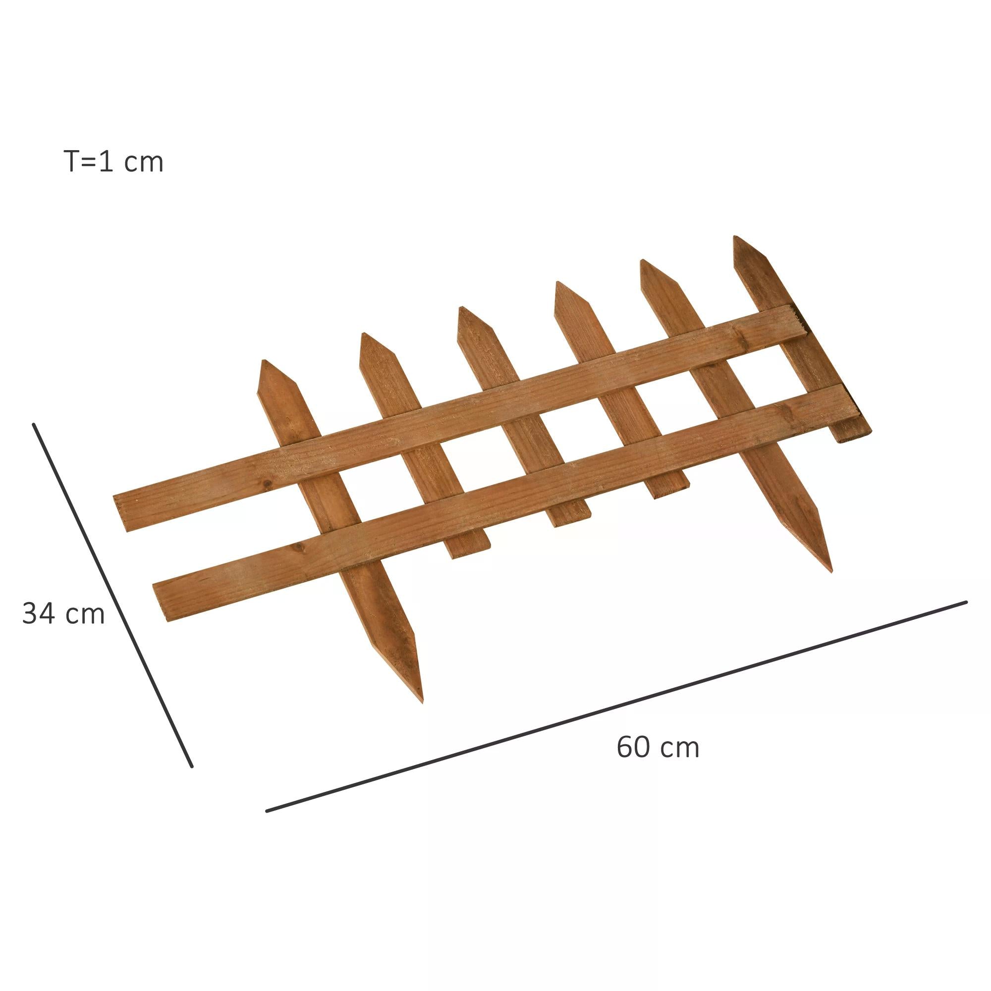 Outsunny Pack of 12 Wooden Border Fences, Garden Fixed Picket Fence for Lawn Edging, Flowerbed, 60L x 1D x 34H cm, Brown