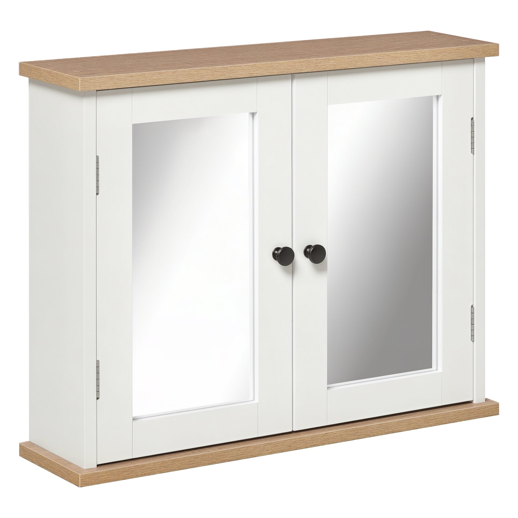 kleankin Bathroom Mirror Cabinet Wall Mounted Storage Cupboard with Double Door and Adjustable Shelf, White