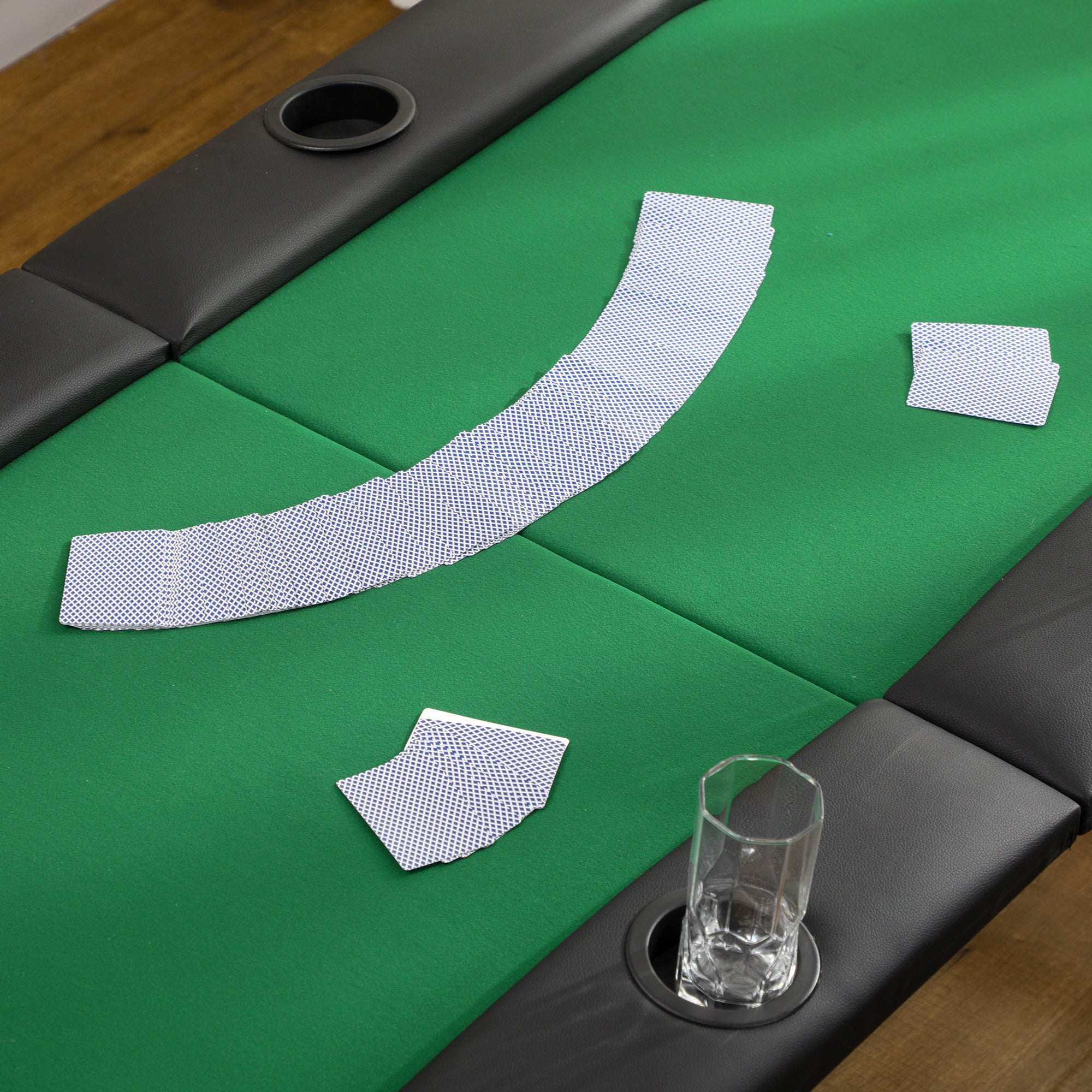 HOMCOM 8 Player Folding Poker Table, Oval Portable Blackjack Casino Table with Cup Holder, Felt Top and Metal Base, 183 x 82 x 75cm, Green and Black - North Peak Garden Furniture