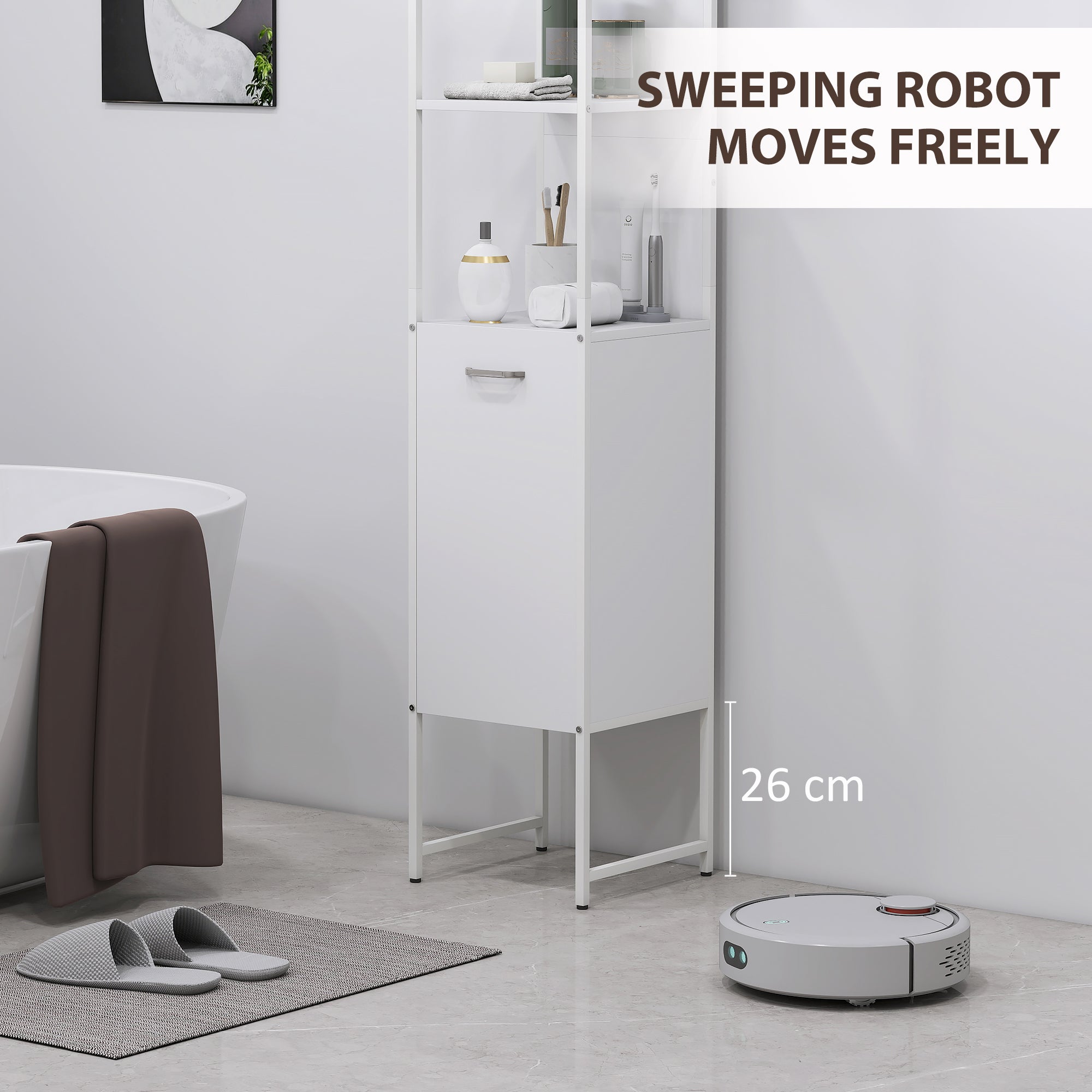 HOMCOM Tall Bathroom Cabinet with Open Shelves and Adjustable Shelf - White - North Peak Garden Furniture