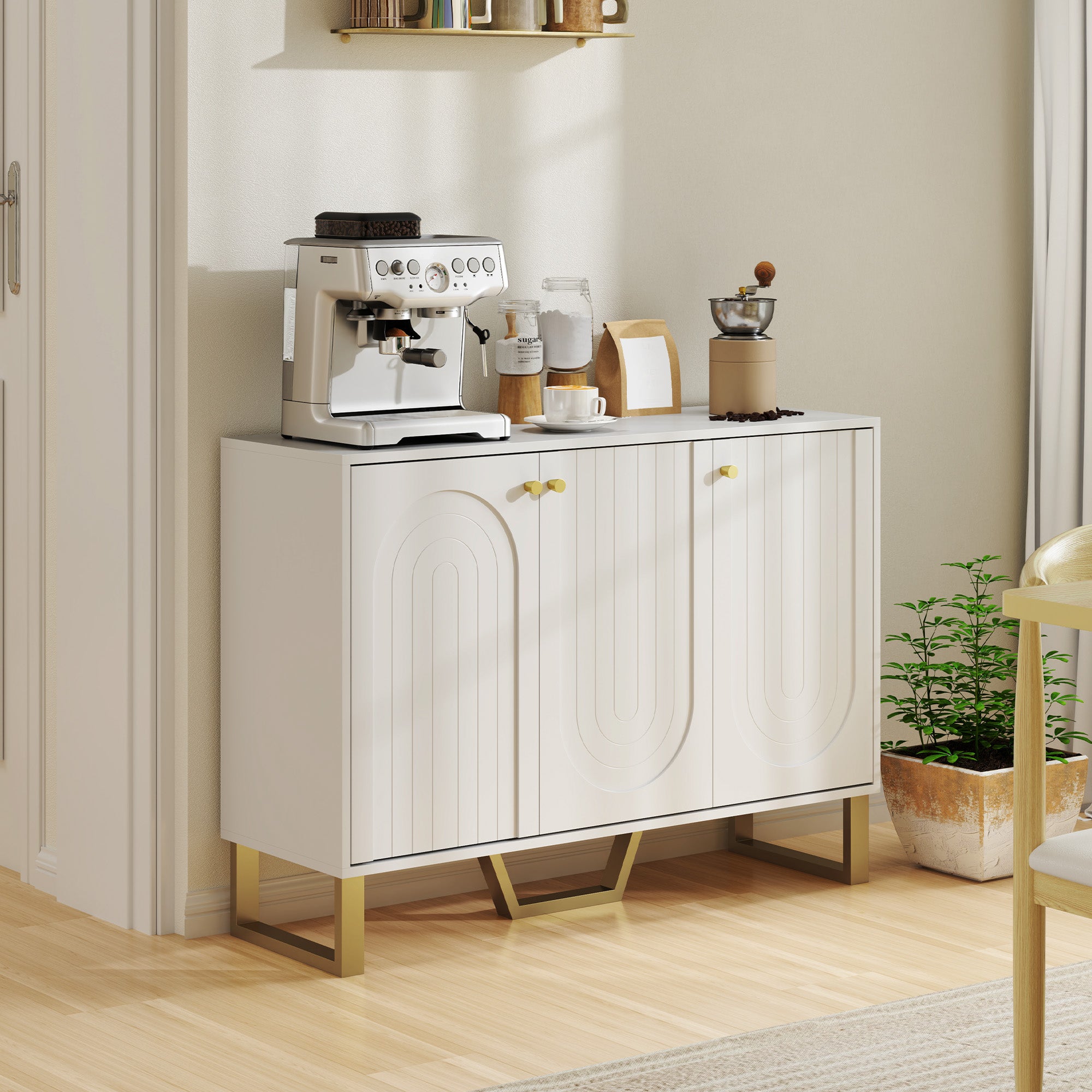 HOMCOM 3-Door Sideboard Storage Cabinet - White - North Peak Garden Furniture