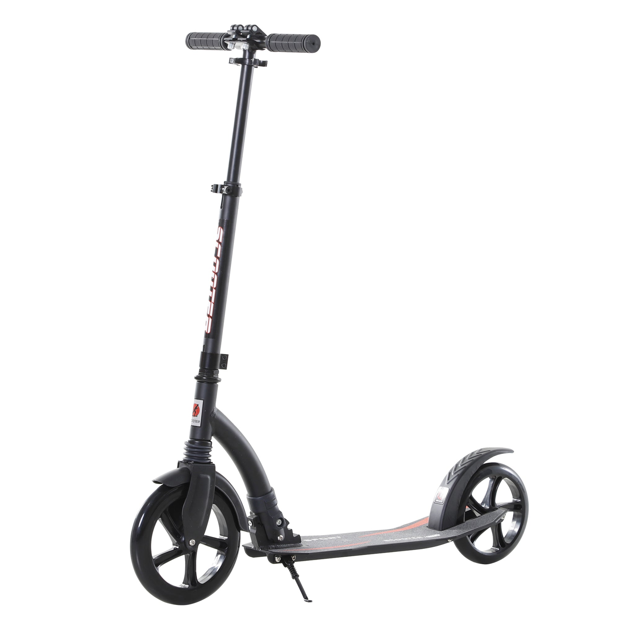 HOMCOM Foldable Kick Scooter with Double Shock Absorption and Big Wheels, Height Adjustable Aluminium Frame Big Wheel Scooter for 14+ Teens Adult - Black - North Peak Garden Furniture