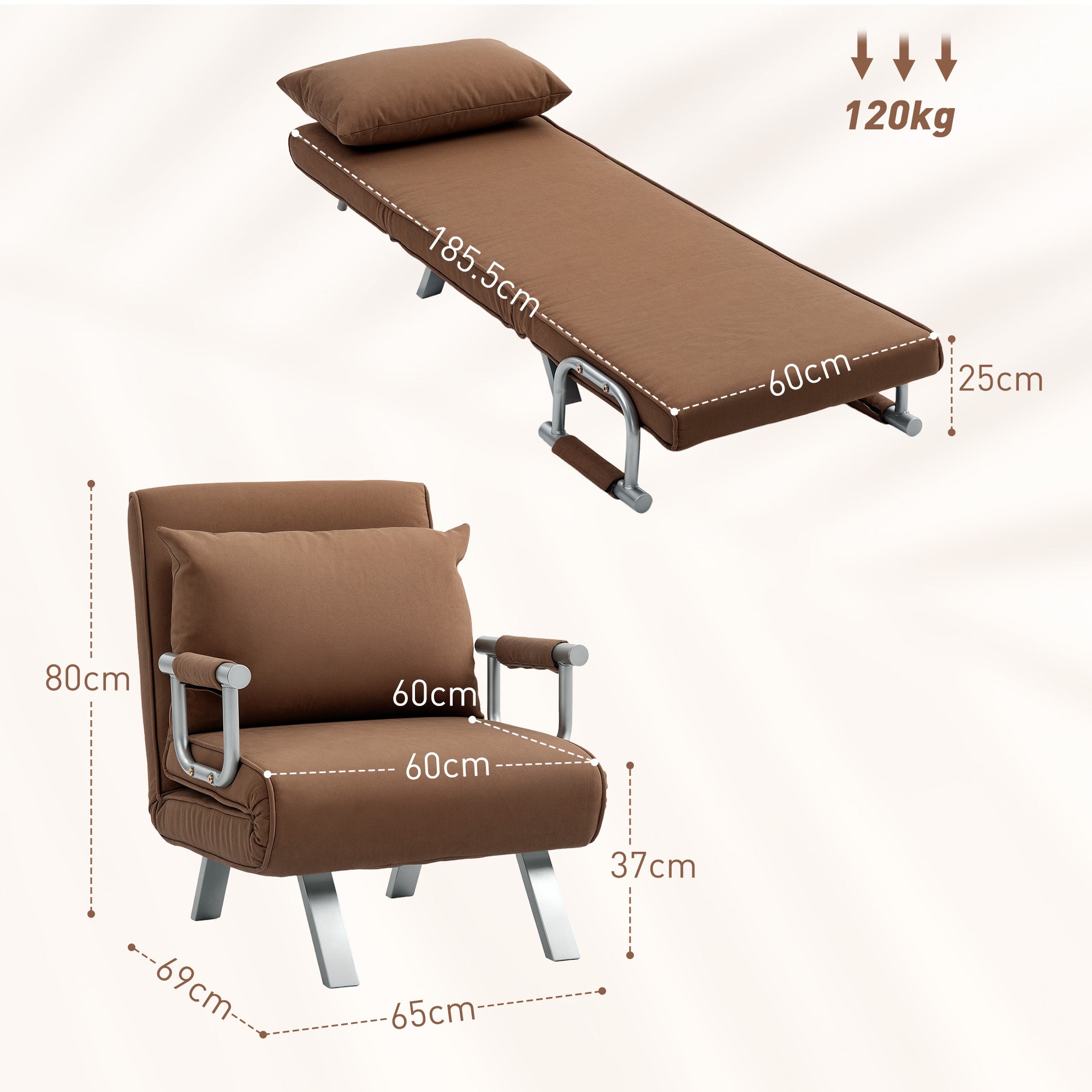 HOMCOM 4-in-1 Faux Suede Chair Bed - Coffee - North Peak Garden Furniture