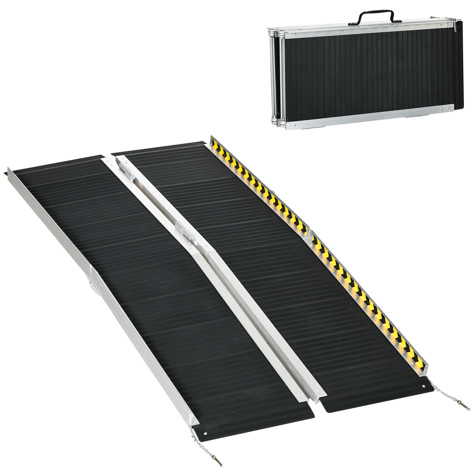 HOMCOM Wheelchair Ramp, 152L x 73Wcm, 272KG Capacity, Folding Aluminium Threshold Ramp with Non-Skid Surface, Transition Plates Above and Below for Home, Steps, Stairs, Curbs, Doorways - North Peak Garden Furniture