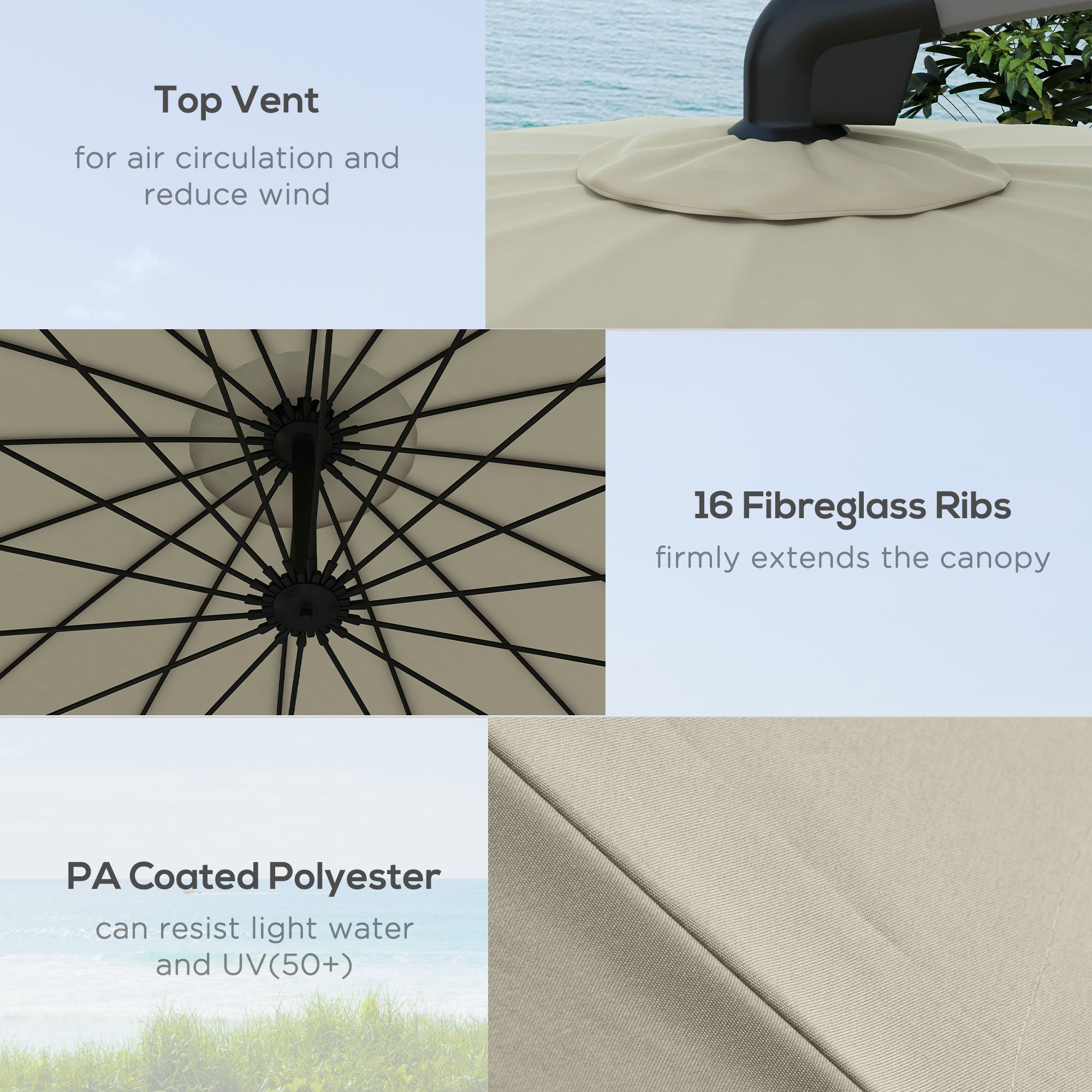 Outsunny 2.7m Cantilever Parasol, with Cross Base - Beige - North Peak Garden Furniture