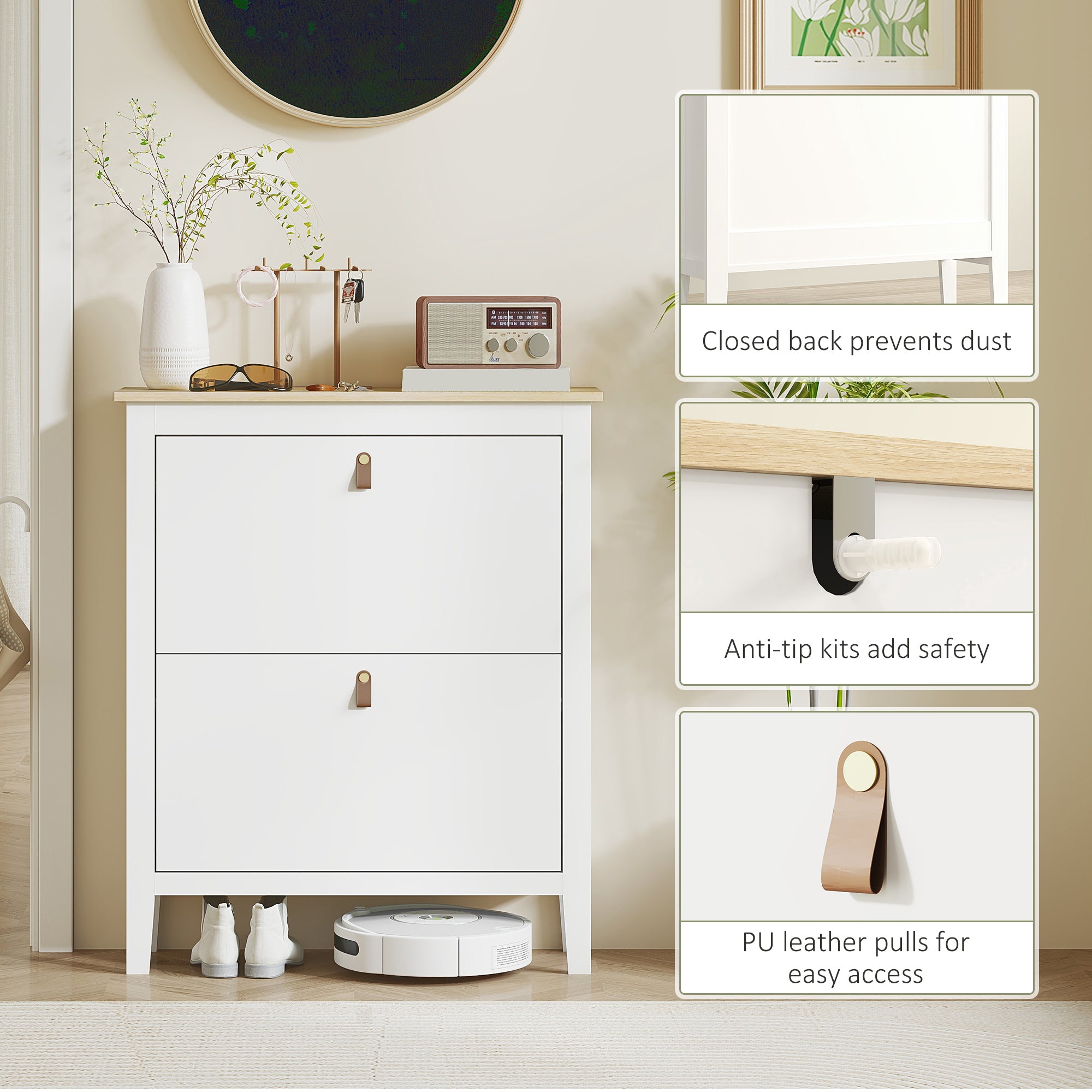 HOMCOM Modern Two-Drawer Shoe Cabinet - White - North Peak Garden Furniture