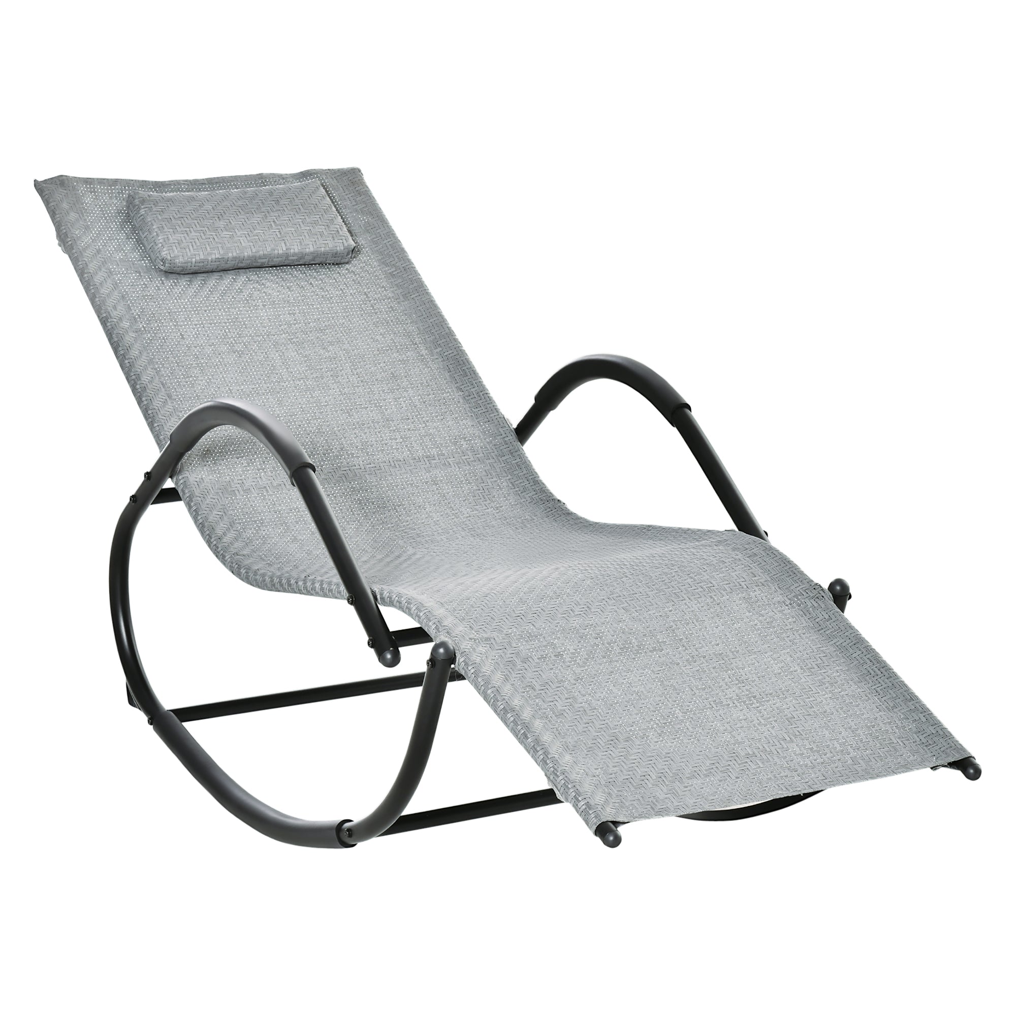 Outsunny Zero Gravity Rocking Lounge Chair Rattan Effect Patio Rocking Chair w/ Removable Pillow Recliner Seat Breathable Texteline - Grey