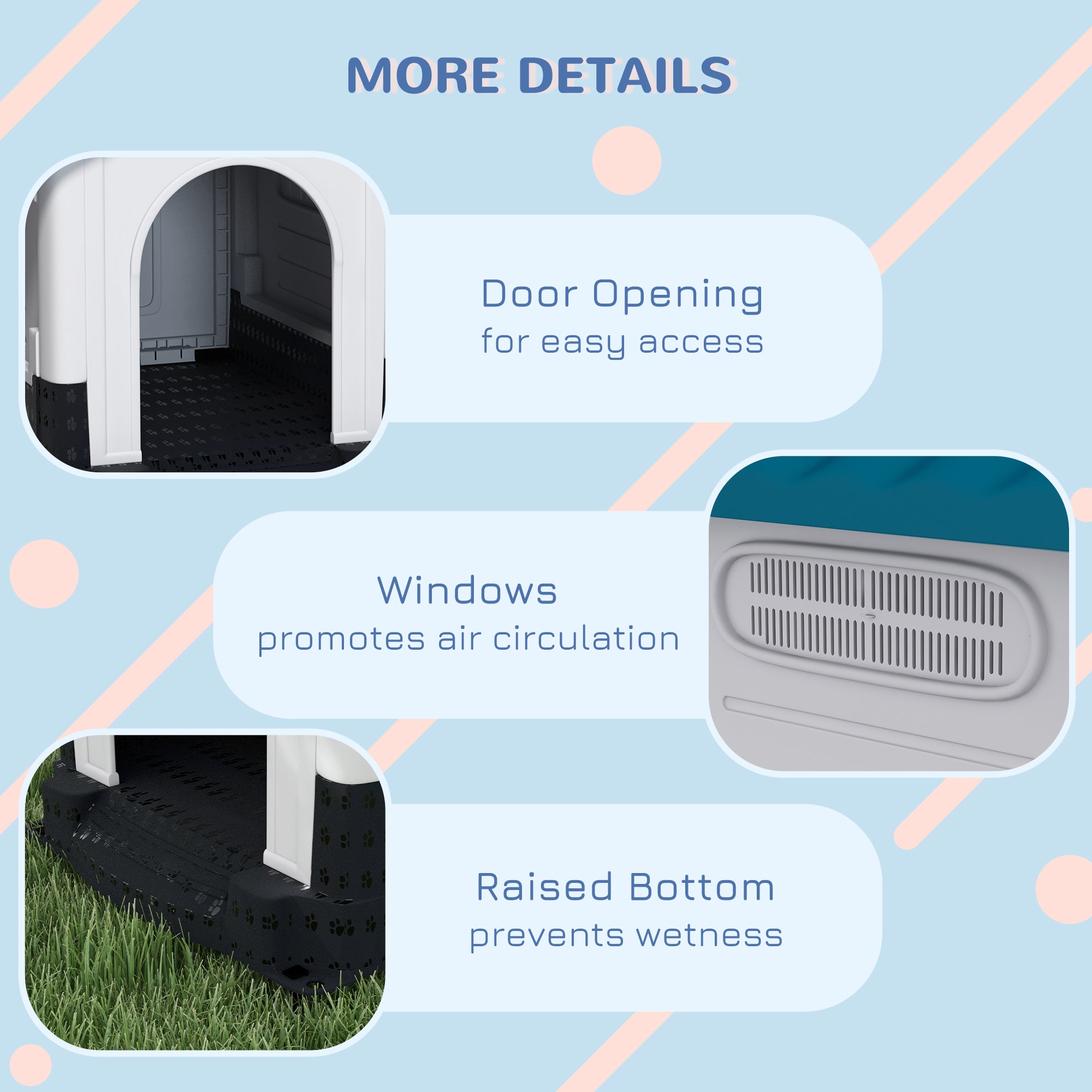 PawHut Plastic Dog Kennel with Windows, for Garden Patio, Medium and Large Dogs, 101 x 88 x 99cm - Blue - North Peak Garden Furniture