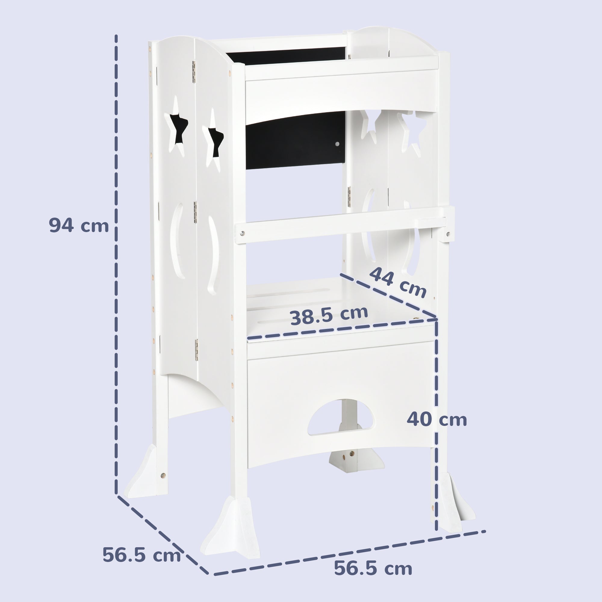 HOMCOM Kids Step Stool Toddler Kitchen Stool with Blackboard Lockable Handrail for Kids Kitchen Counter White - North Peak Garden Furniture