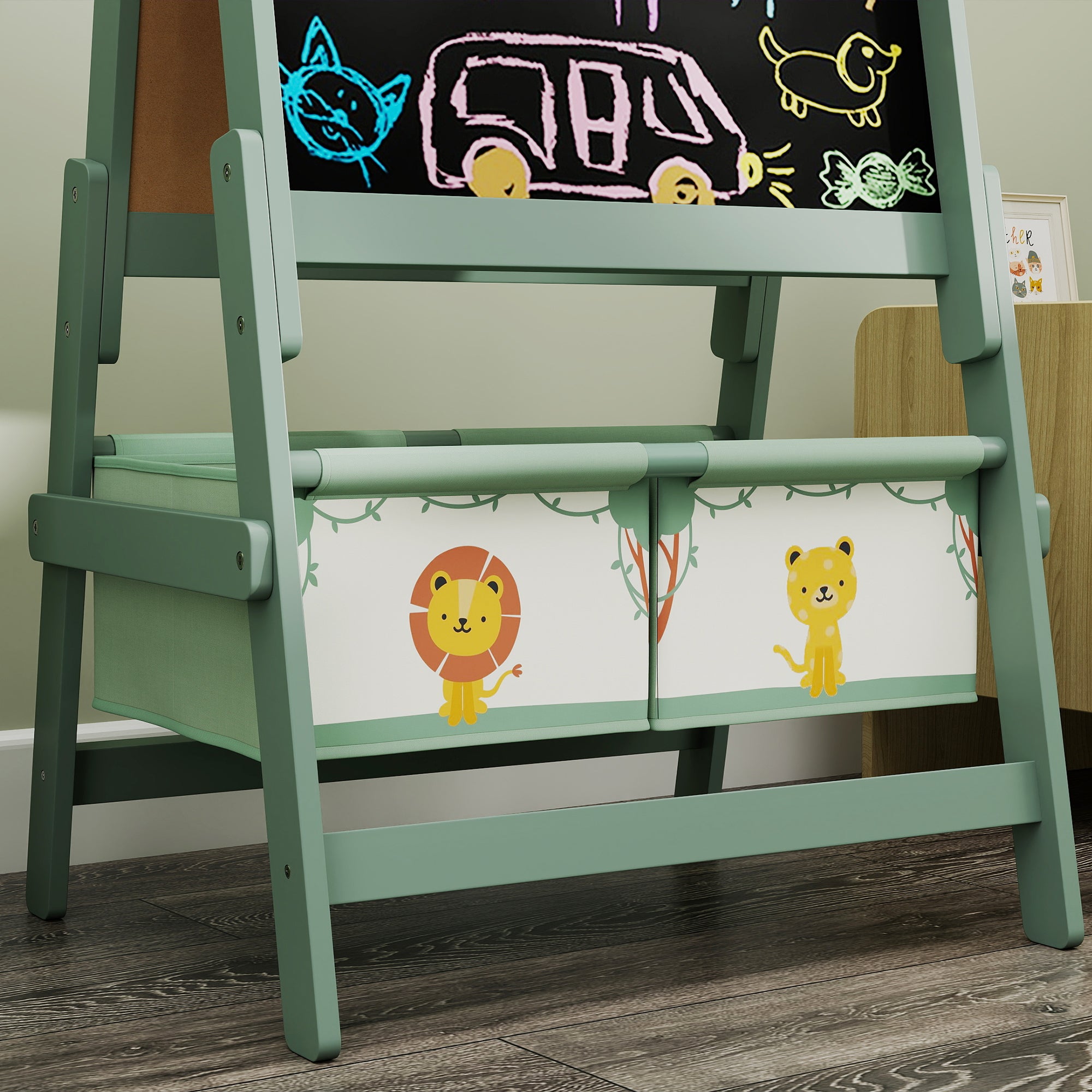 AIYAPLAY Art Easel for Kids, Double-Sided Whiteboard/Blackboard with Paper Roll, Two Storage Boxes, for Ages 3-8 Years, Green