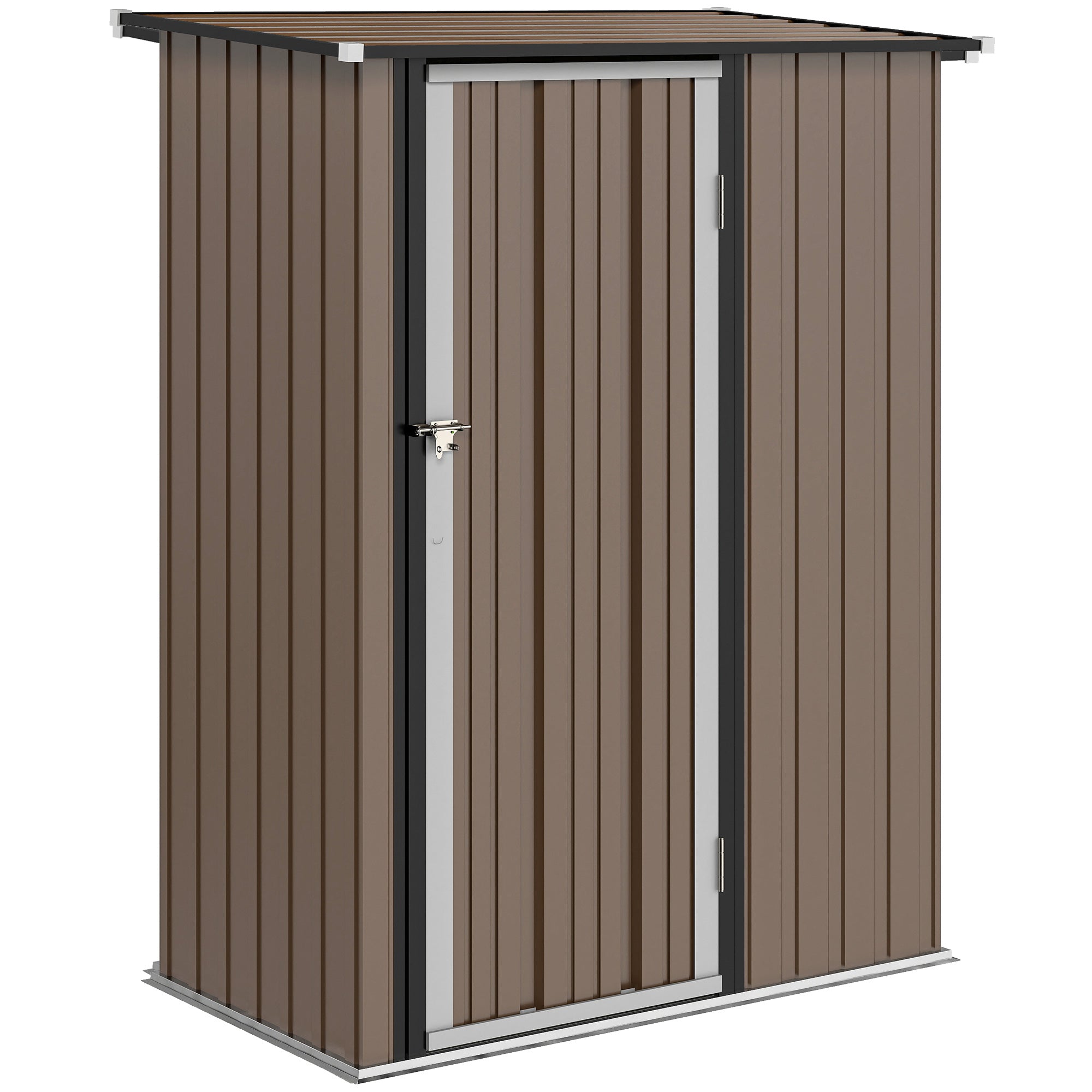 Outsunny 5ft x 3ft Garden Metal Storage Shed, Outdoor Tool Shed with Sloped Roof, Lockable Door for Tools, Equipment, Brown
