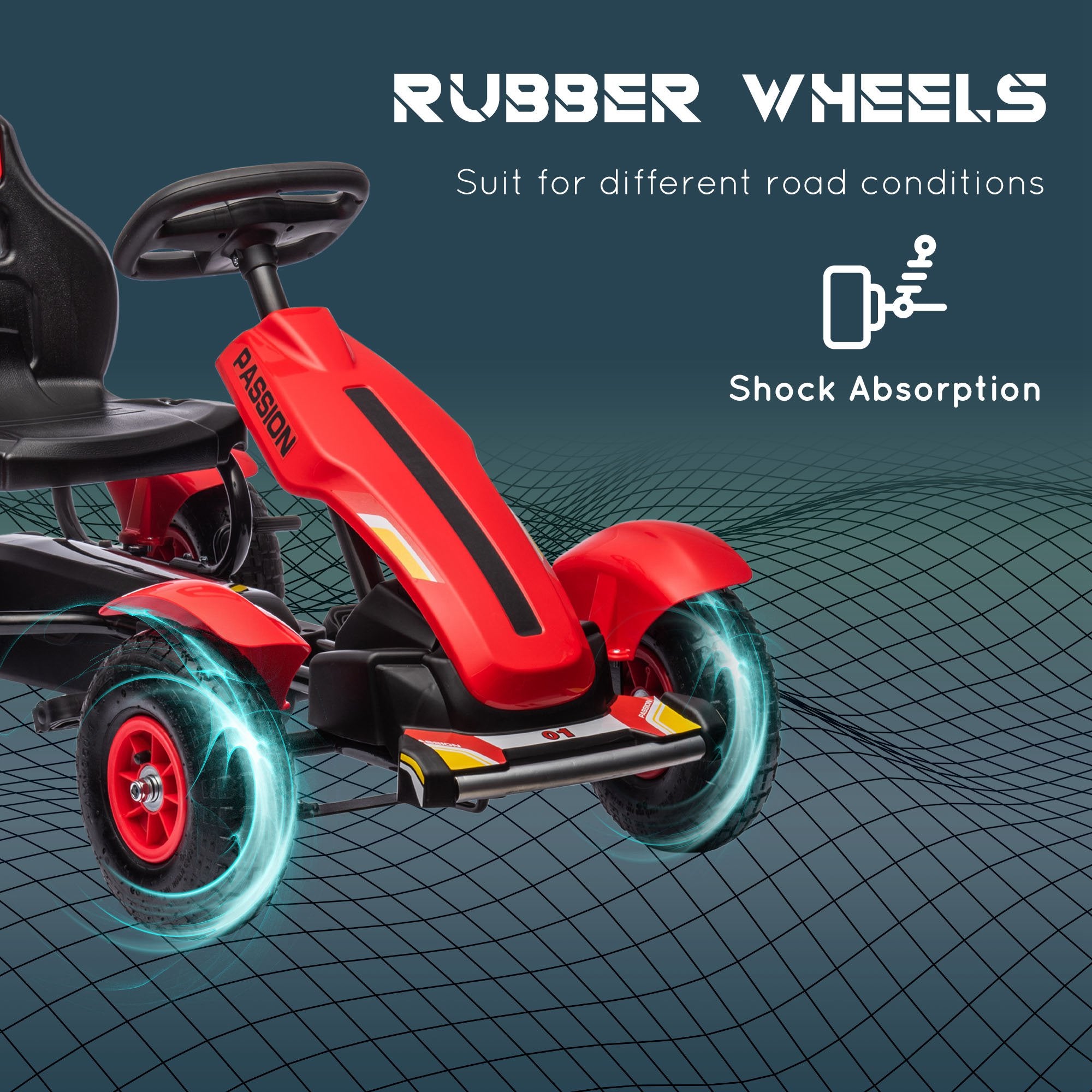 HOMCOM Children Pedal Go Kart, Kids Ride On Racer with Adjustable Seat, Inflatable Rubber Tyres, Handbrake, for Ages 5-12 Years - Red - North Peak Garden Furniture