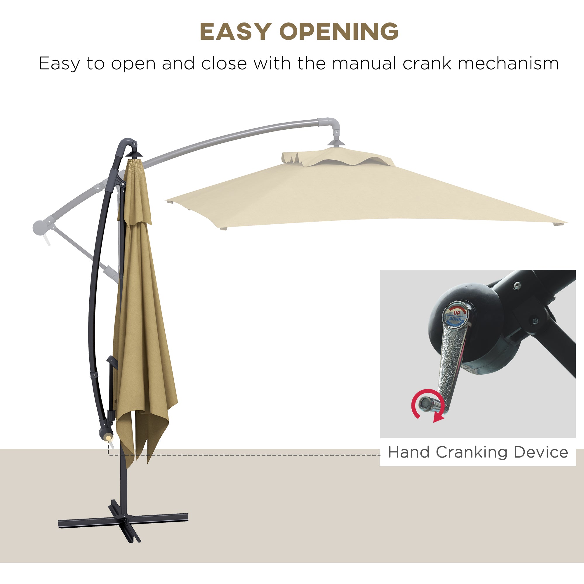 Outsunny 3m Square Canopy Cantilever Parasol, with Cross Base - Brown - North Peak Garden Furniture