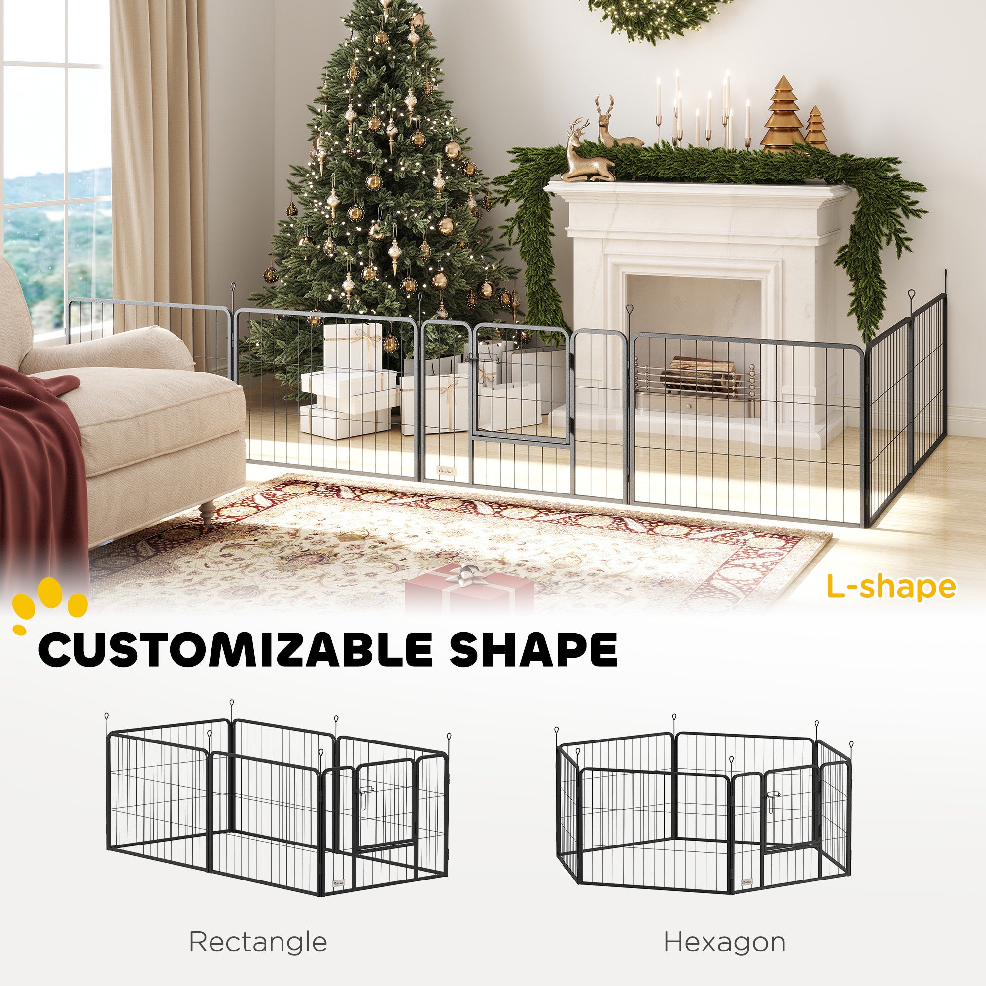 PawHut 6 Panels Dog Playpen, Portable Detachable Puppy Pen with Door, for Small Dogs, 60cm High, Black - North Peak Garden Furniture
