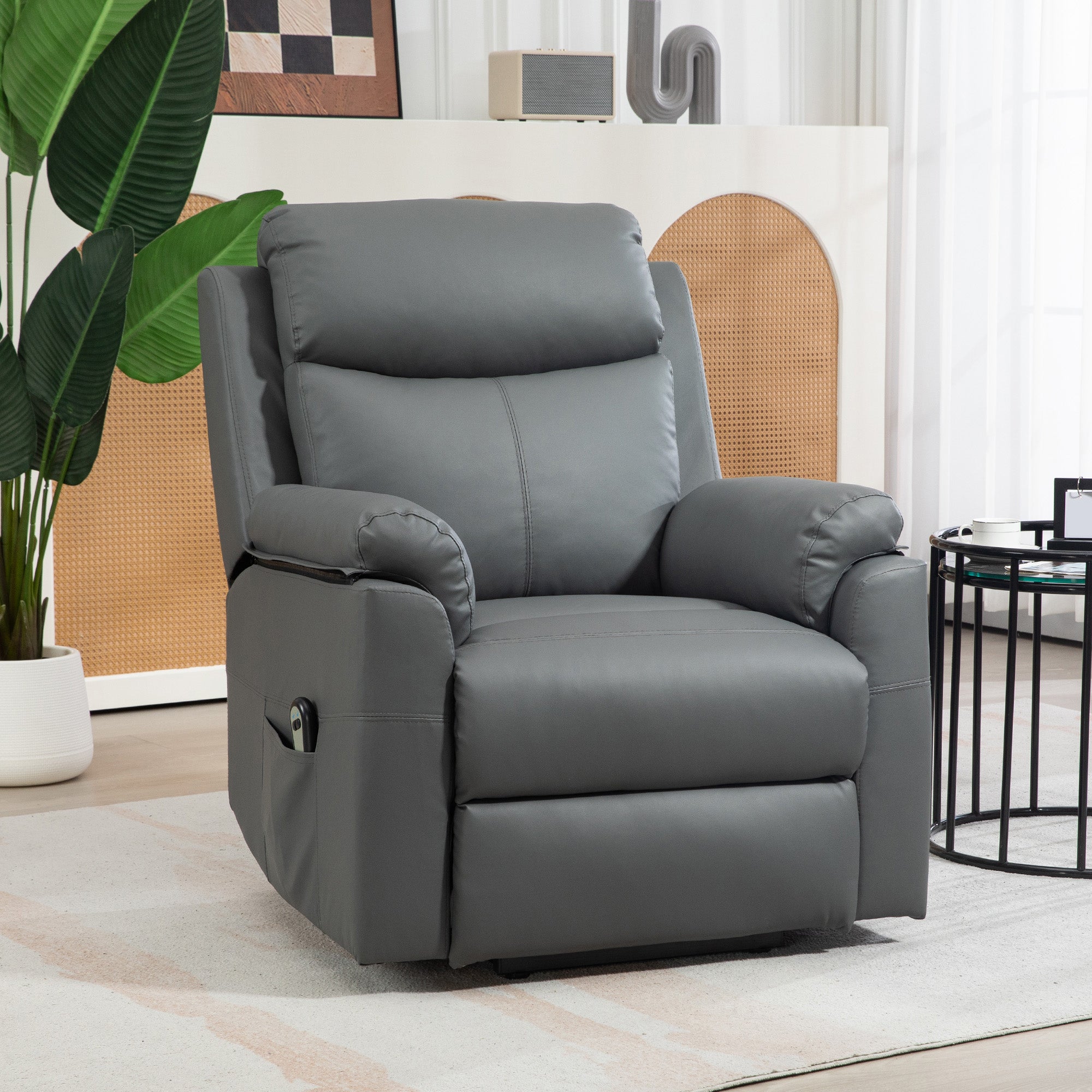HOMCOM Faux Leather 70° Electric Riser Recliner Chair - Grey - North Peak Garden Furniture