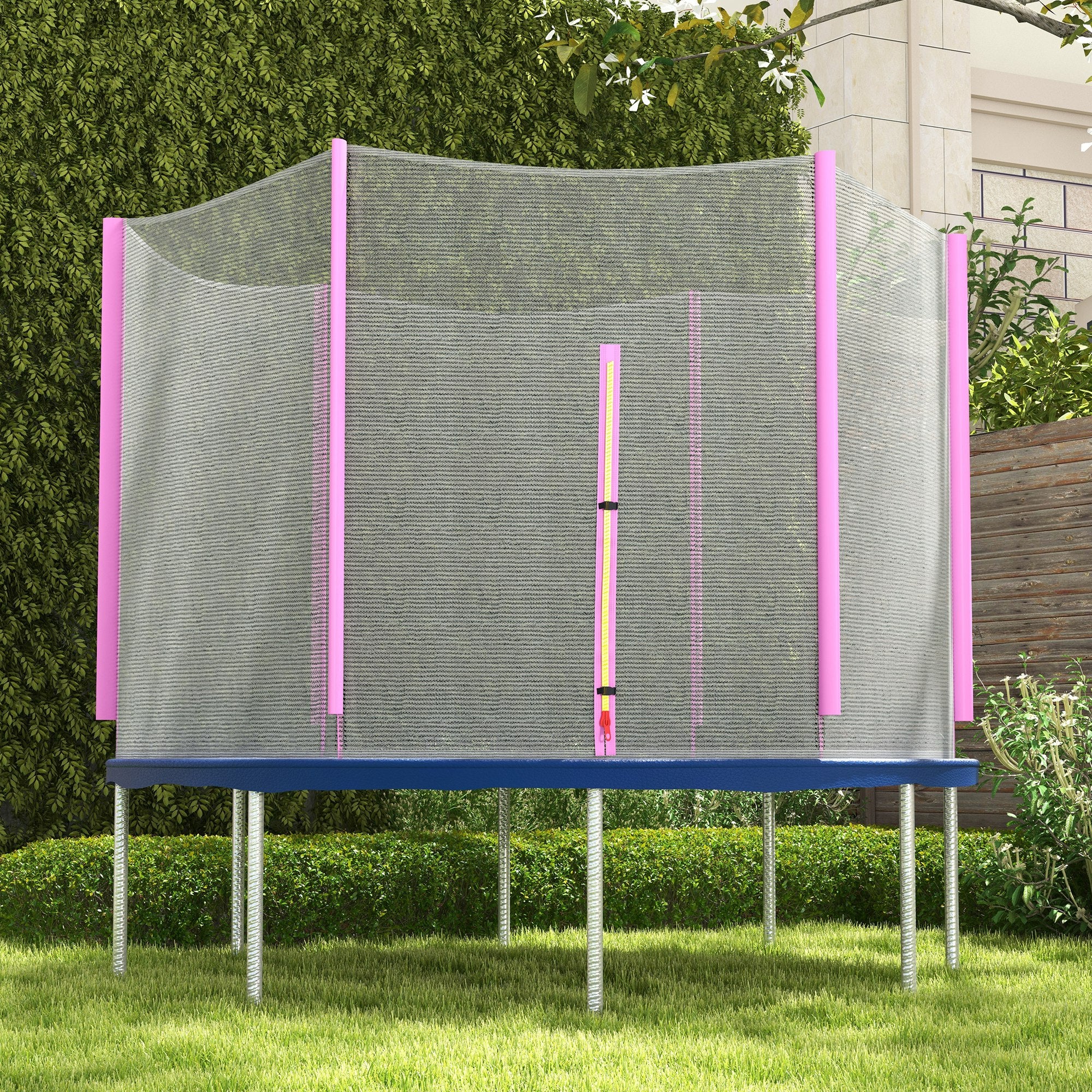 SPORTNOW 10ft Trampoline Net Replacement with 6 Plastic Pole Covers, Weather-Resistant Trampoline Netting Replacement with Zipped Entrance, Poles Not Included, Pink - North Peak Garden Furniture
