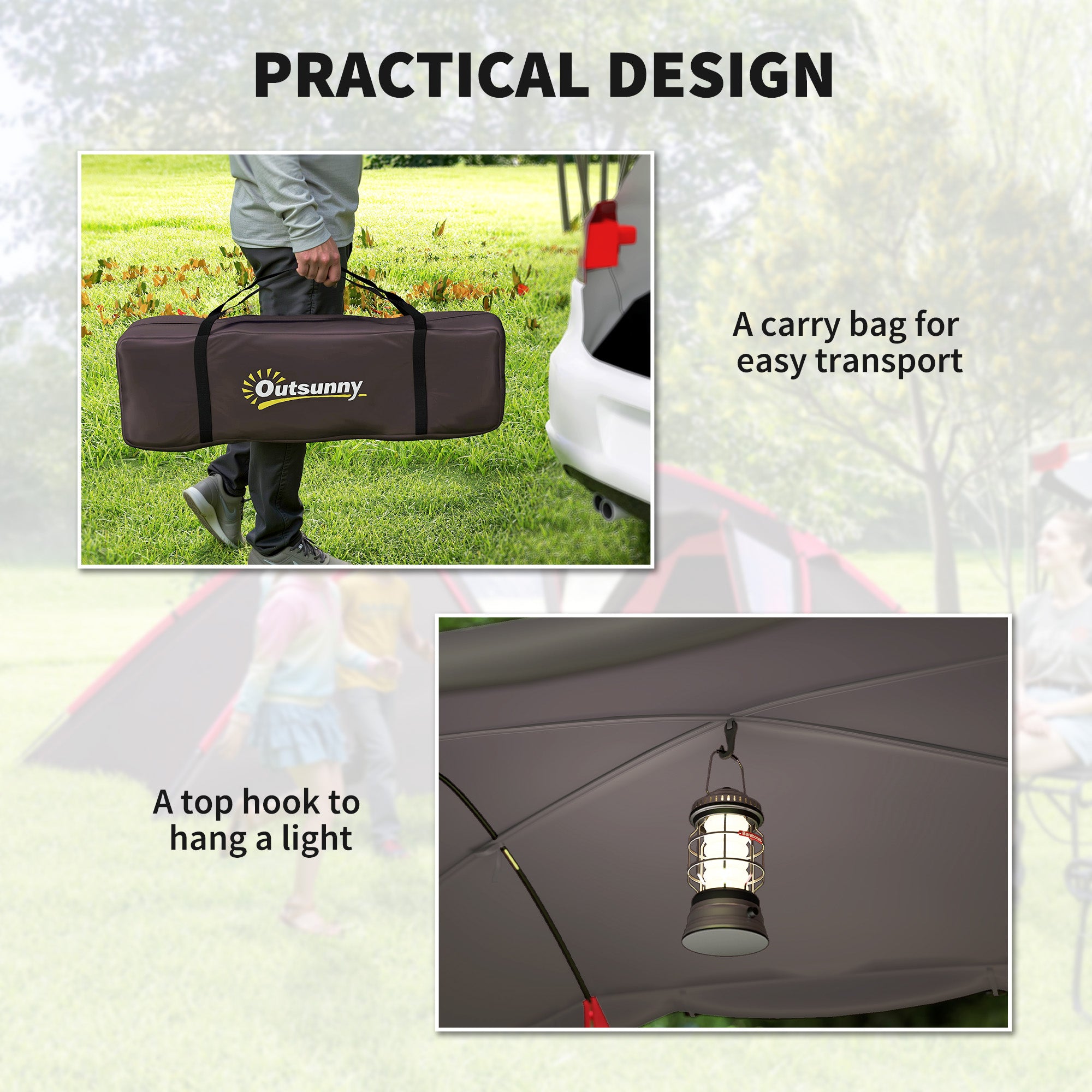 Outsunny 4-6 Man Family Camping Tent w/ 2 Bedrooms and a Living Room, Waterproof Tunnel Tent w/ Sewn In Groundsheet, Doors, Windows, Carry Bag, Grey - North Peak Garden Furniture