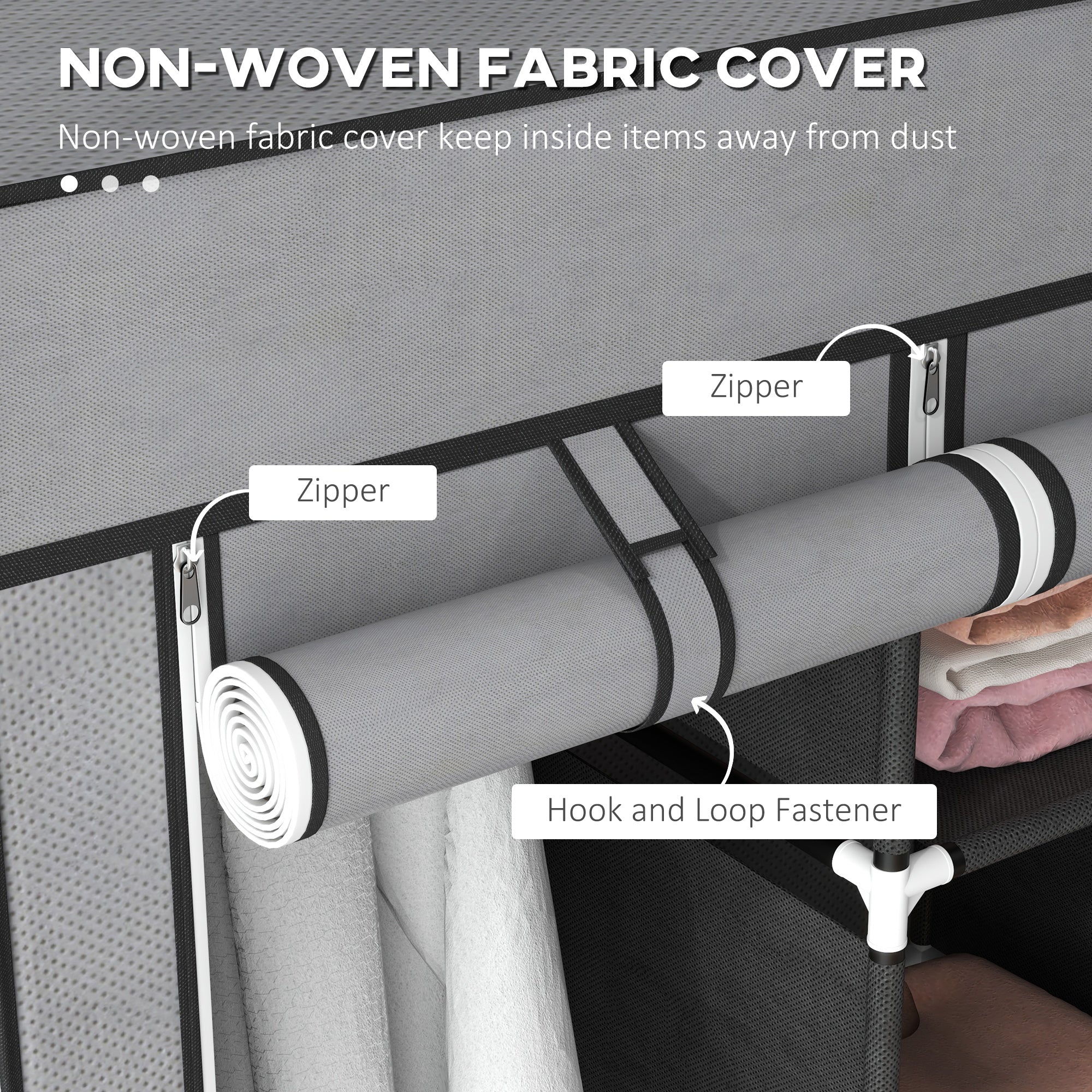 HOMCOM Fabric Wardrobe for Bedroom, Portable Wardrobe with 5 Shelves, 2 Hanging Rails and 3 Fabric Drawers, Foldable Closet, 125 x 43 x 162.5cm, Dark Grey - North Peak Garden Furniture