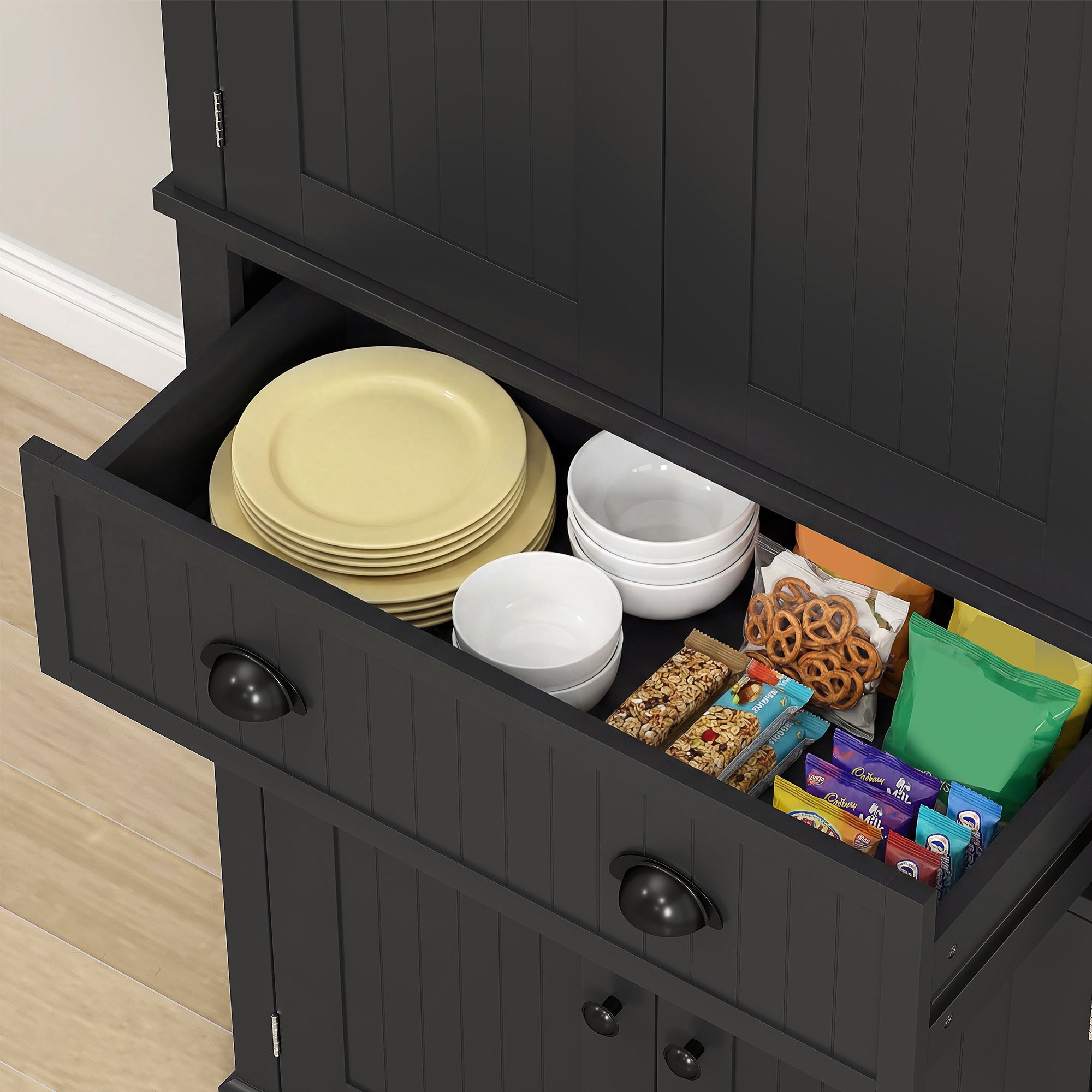 HOMCOM Kitchen Storage Cabinet with Drawer and Adjustable Shelves - Black