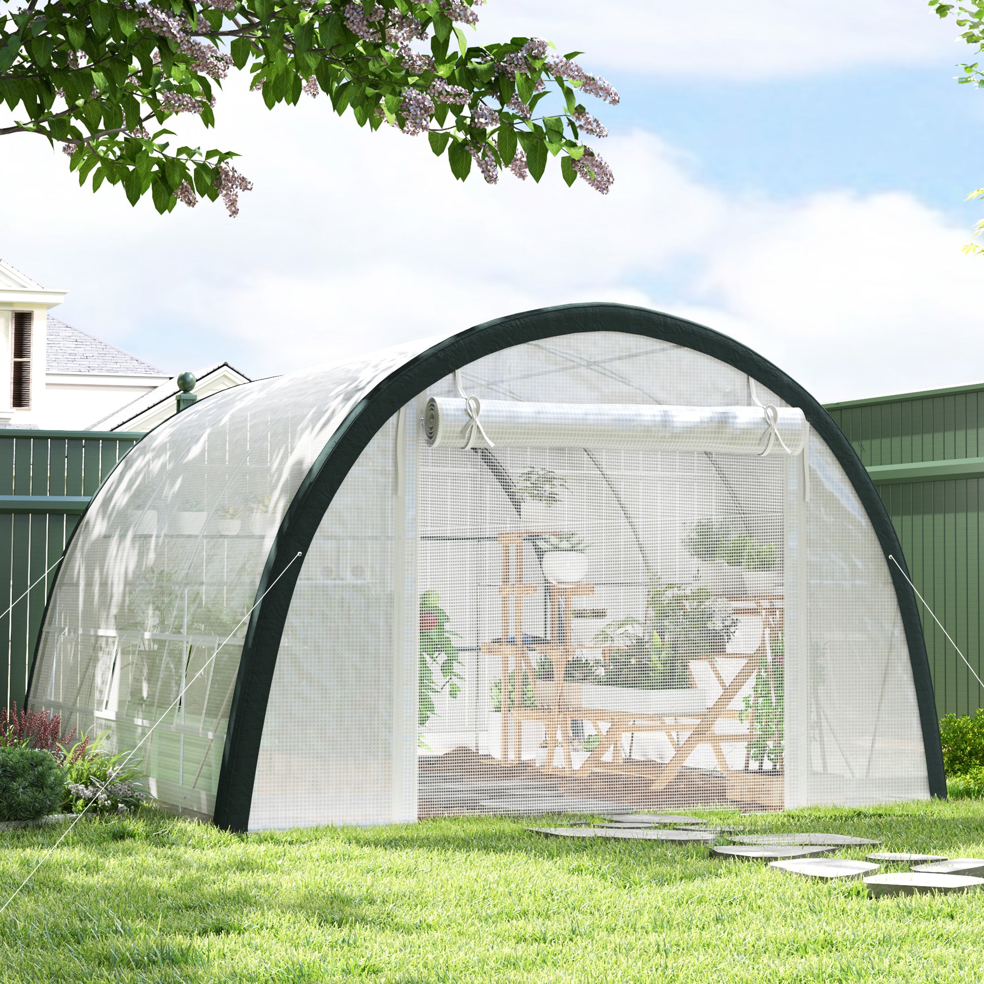Outsunny 4 x 3(m) Walk-In Tunnel Greenhouse, with Accessories - White
