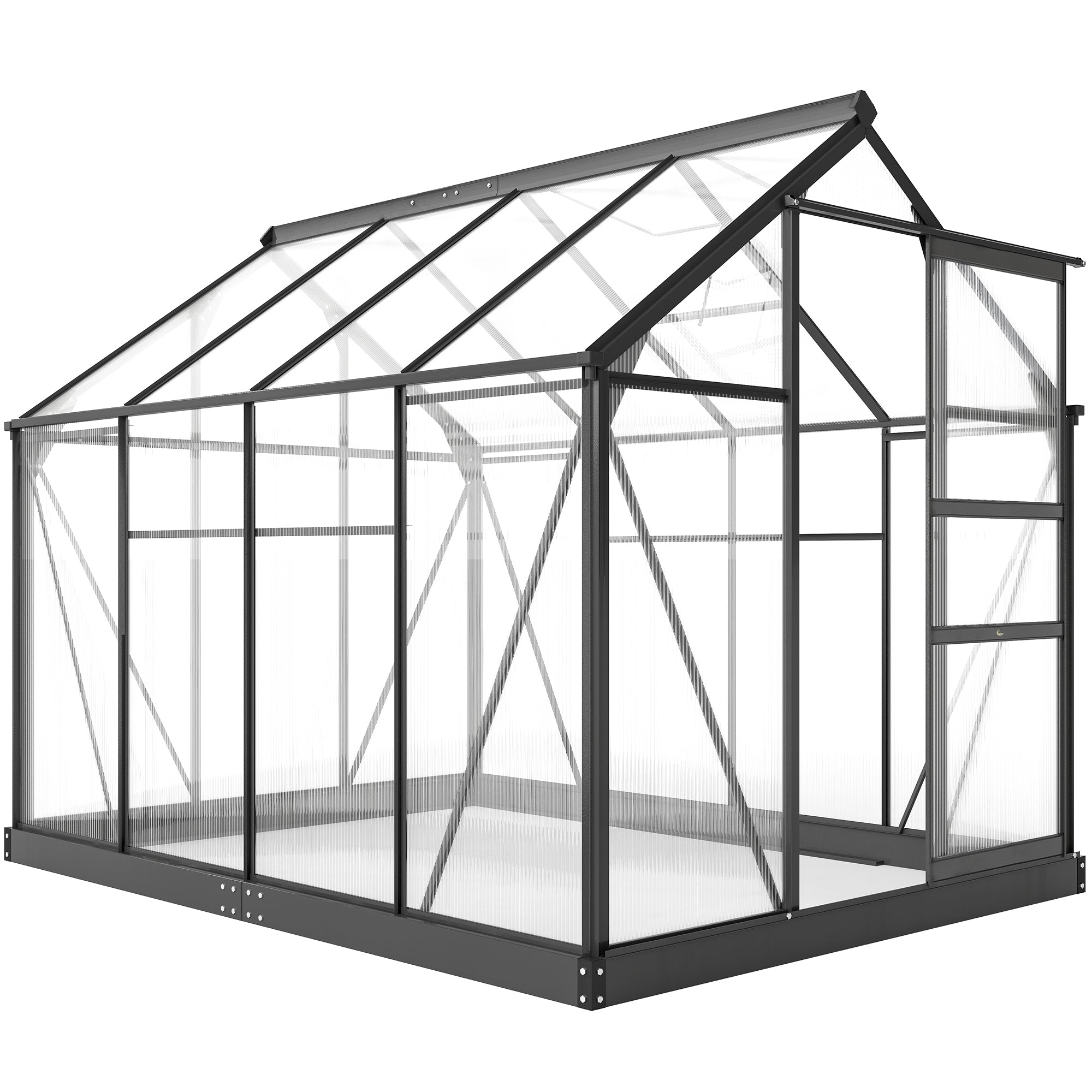 Outsunny 6 x 8ft Polycarbonate Greenhouse, Large Walk-In Green House with Slide Door and Window, Garden Plants Grow House with Aluminium Frame and Foundation, Grey