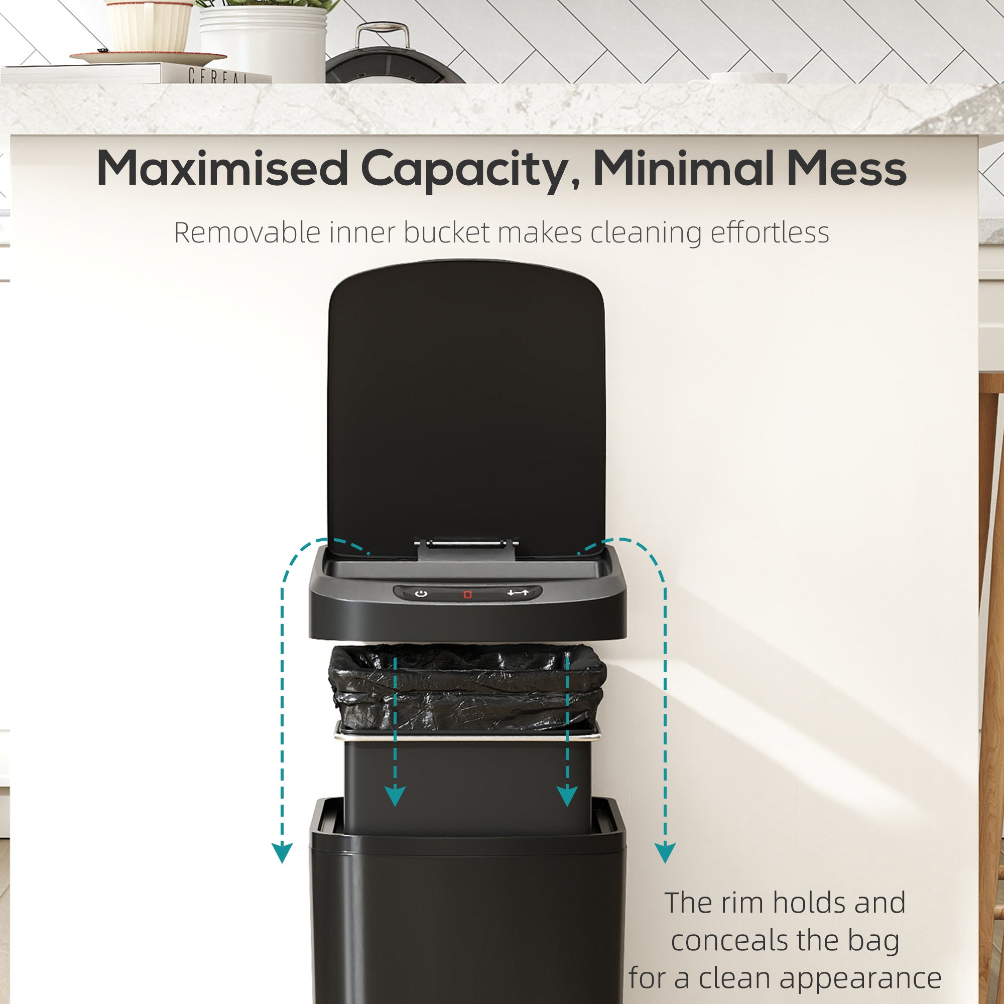 HOMCOM 12L Sensor Bin, Automatic Touchless Motion Sensor Kitchen Bin with Fingerprint Resistant Stainless Steel, Black