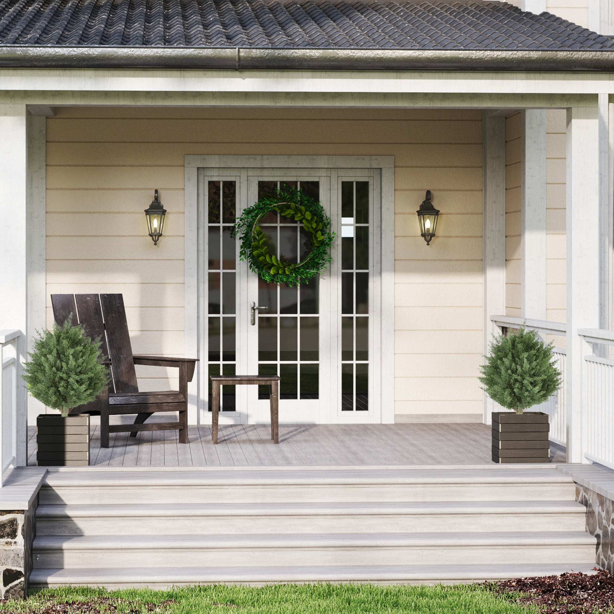 HOMCOM 60 cm Artificial Cypress Tree with Ground Stake, Set of 2 Artificial Plants for Indoor & Outdoor, UV Resistant, Green