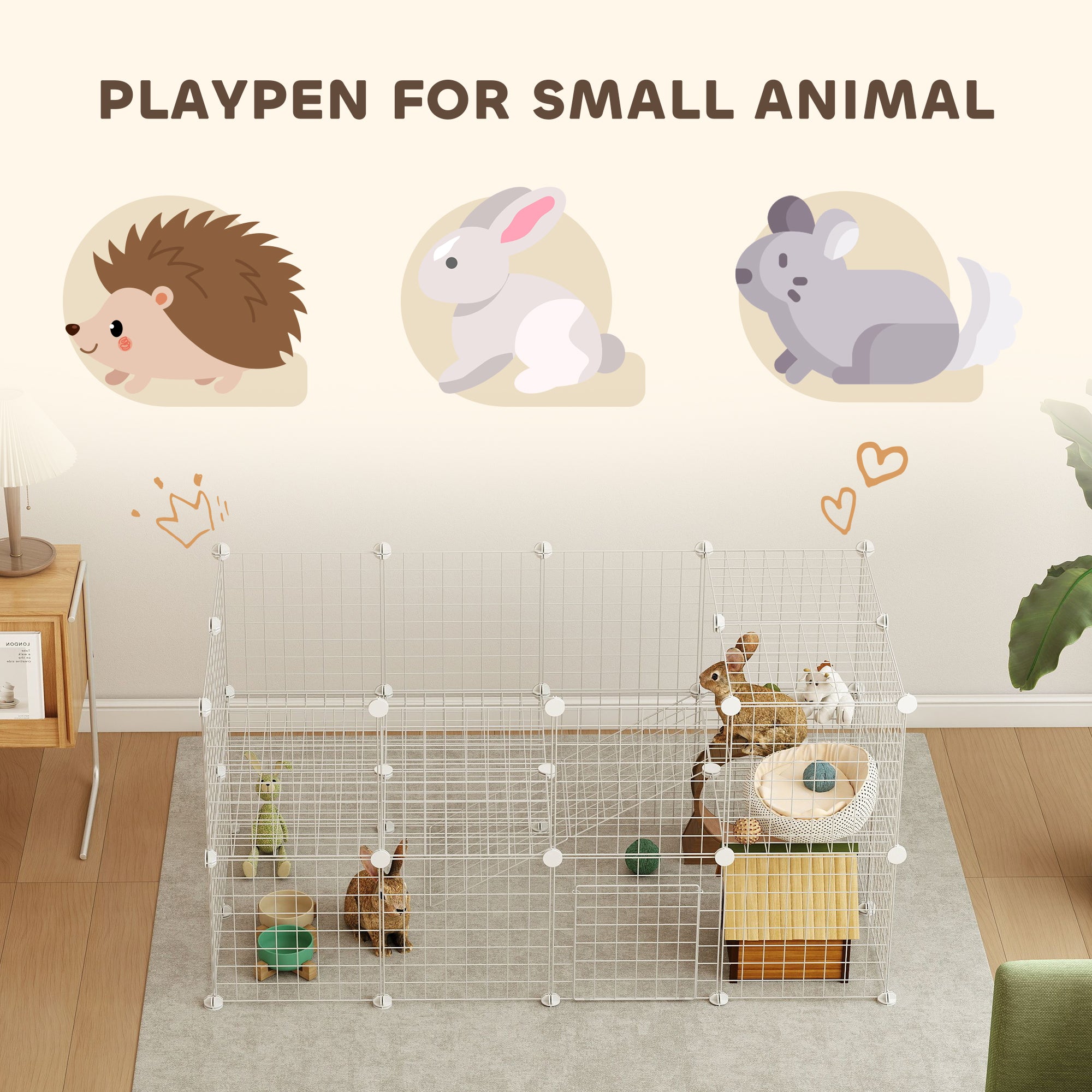 PawHut DIY 36 Panel Pet Playpen Metal Wire Fence for Chinchilla, Hedgehog, Bunny, Indoor, Outdoor Use, White