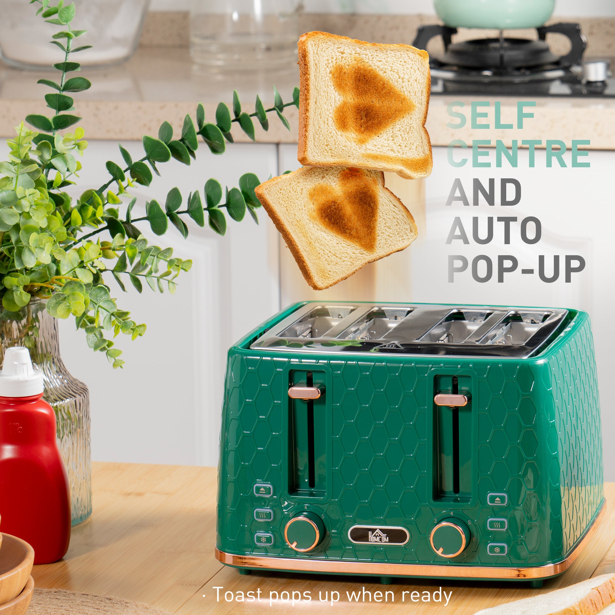 HOMCOM Kettle and Toaster Set, 1.7L 3000W Fast Boil Jug Kettle with Auto Shut Off, 4 Slice Toaster with 7 Level Browning Controls & Crumb Tray, Green - North Peak Garden Furniture