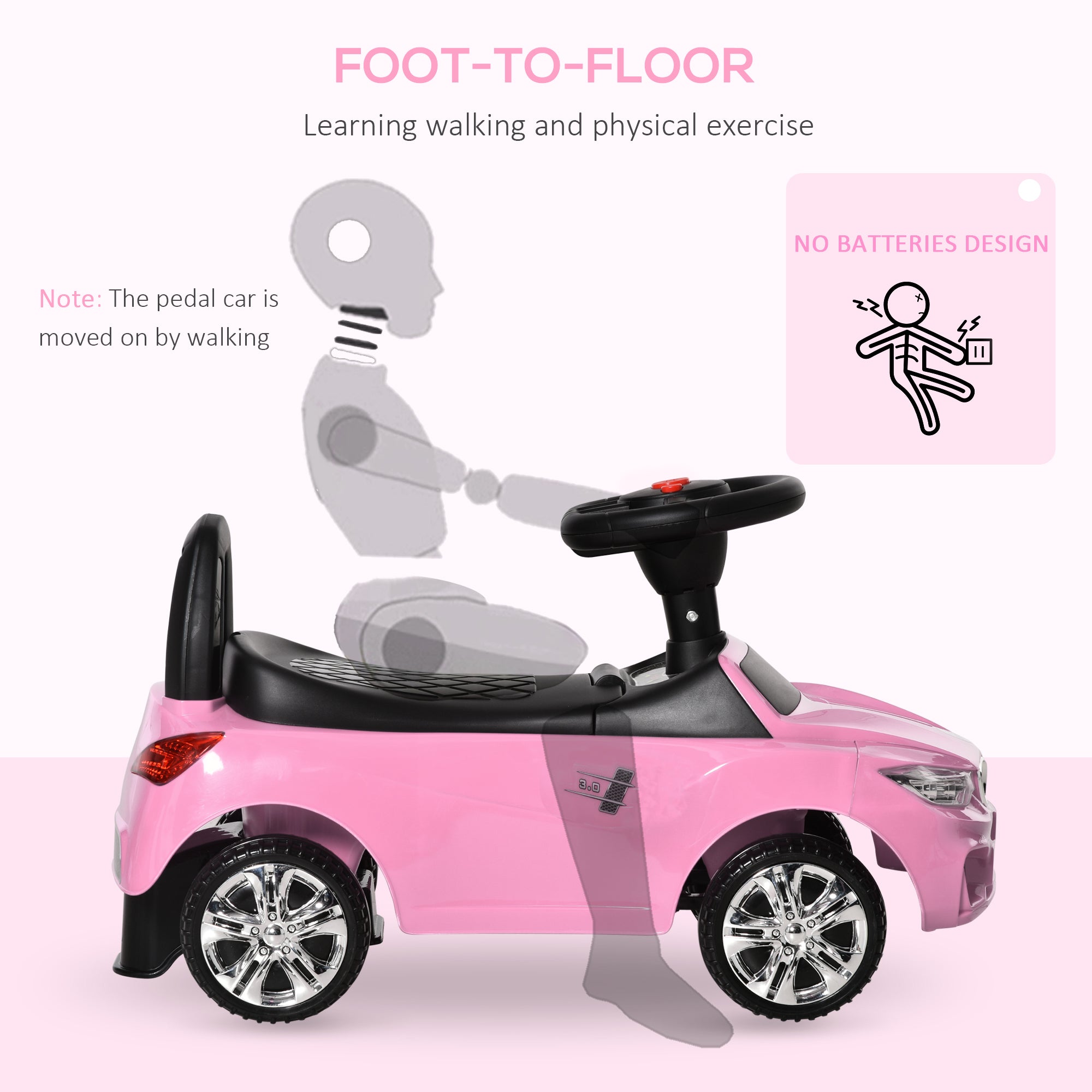 HOMCOM Ride on Car Baby Toddler Walker Foot to Floor Sliding Car Slider Pink - North Peak Garden Furniture