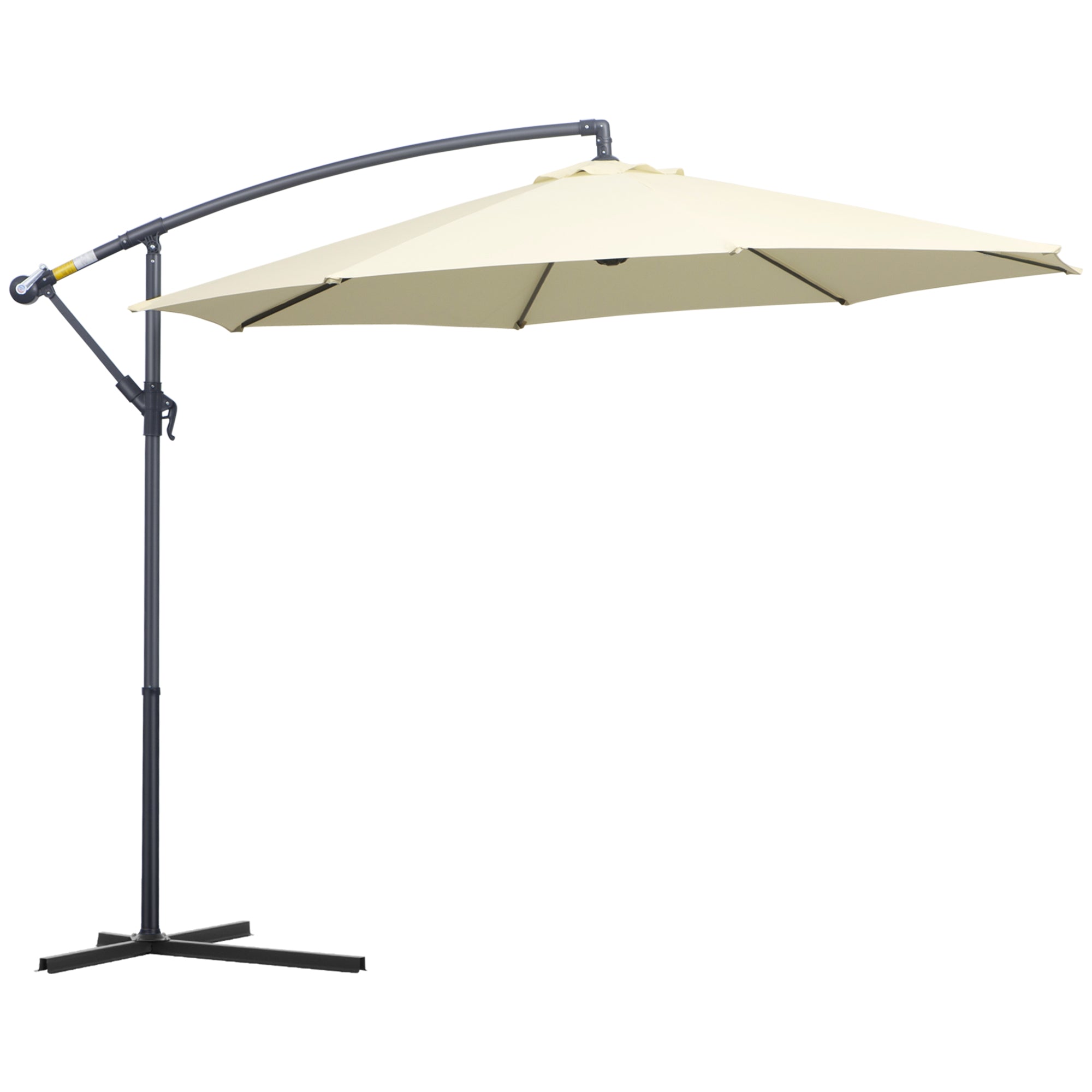 Outsunny Cantilever Parasol: 3m Patio Banana Hanging Umbrella, Crank & Tilt, 8 Ribs, Cross Base, Creamy White