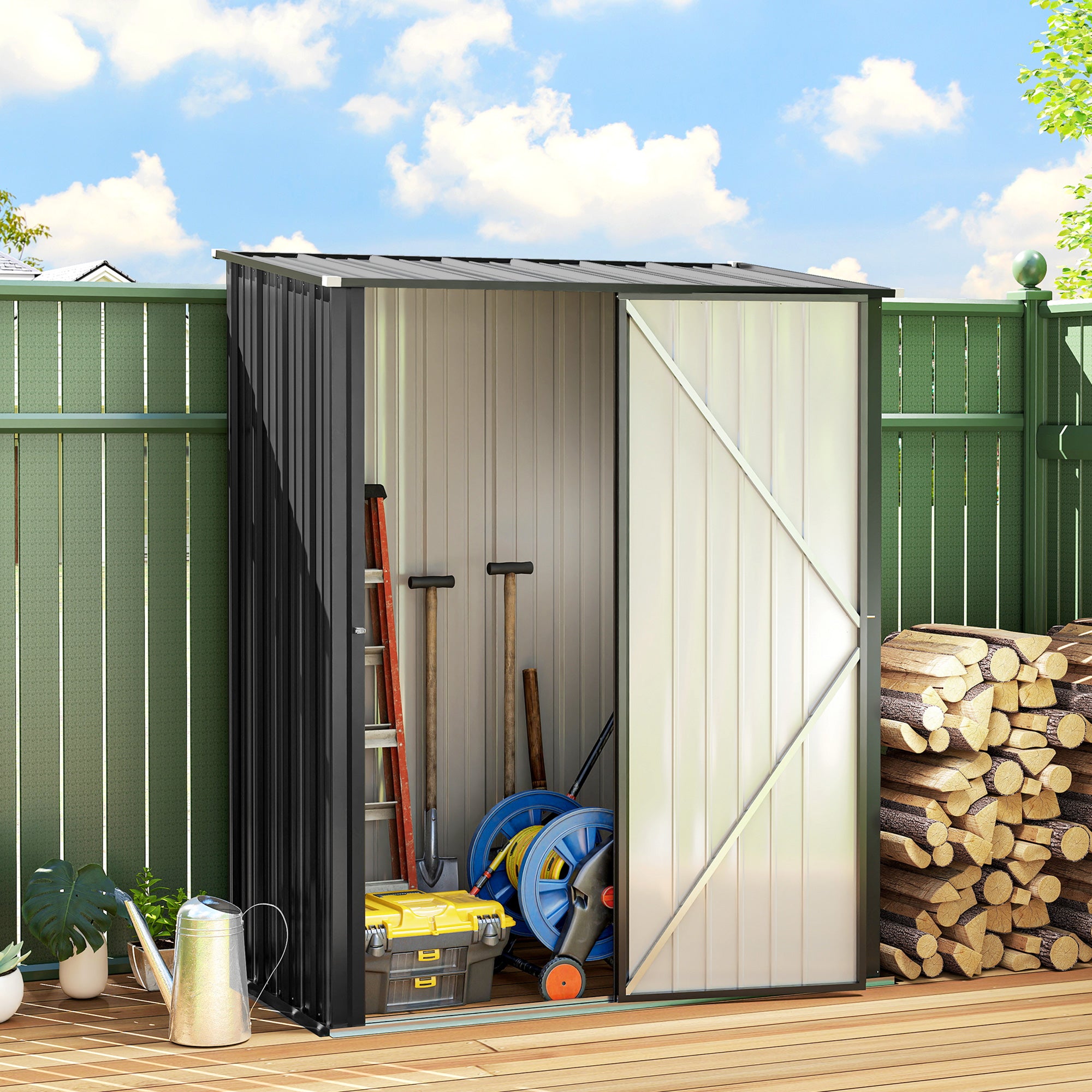 Outsunny Outdoor Storage Shed, Garden Metal Storage Shed w/ Single Door for Garden, Patio, 5.3ft x 3.1ft, Black
