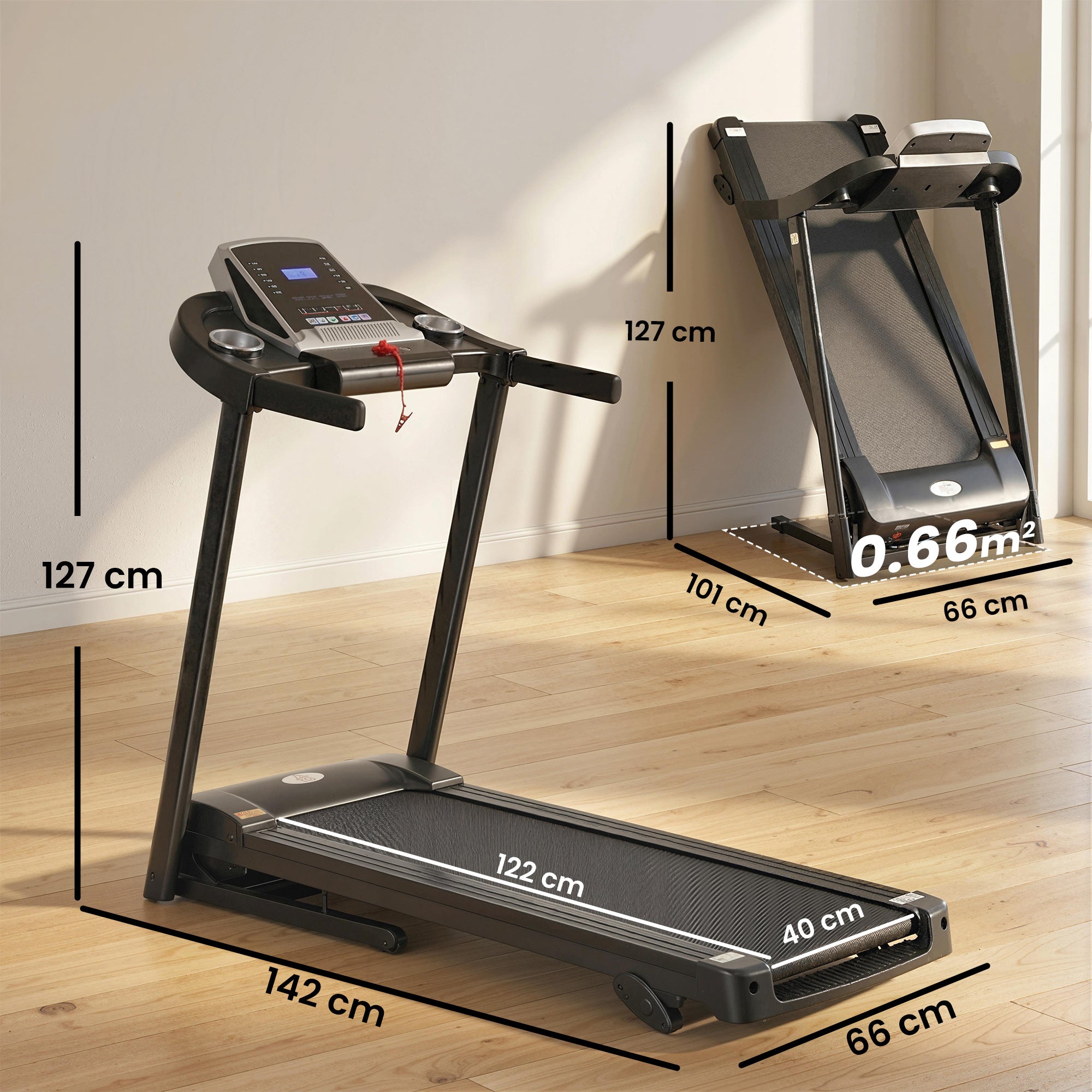 HOMCOM Folding Treadmill, 2.0HP Incline Treadmill Running Machine, 12.8 km/h, with LED Display, Manual Incline, 12 Preset Programs, Drink & Phone Holder for Home Gym Fitness