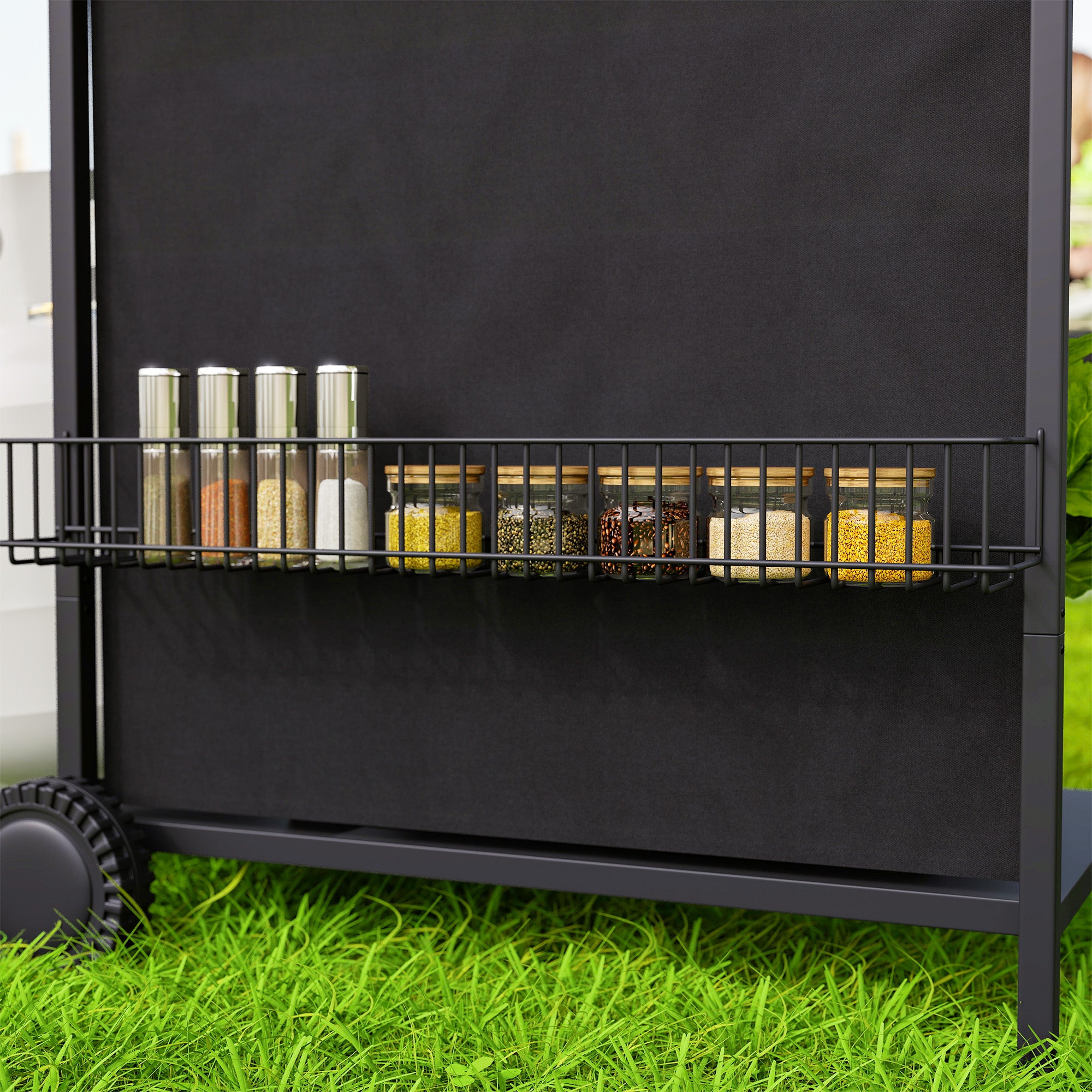 Outsunny 4+1 Burner Gas BBQ Grill, Portable Gas Barbecue Grill with Built-in Thermometer, Lid, Side Table, Shelf, Spice Rack, Wheels, Grease Cup for Garden Party Outdoor Cooking, Black - North Peak Garden Furniture