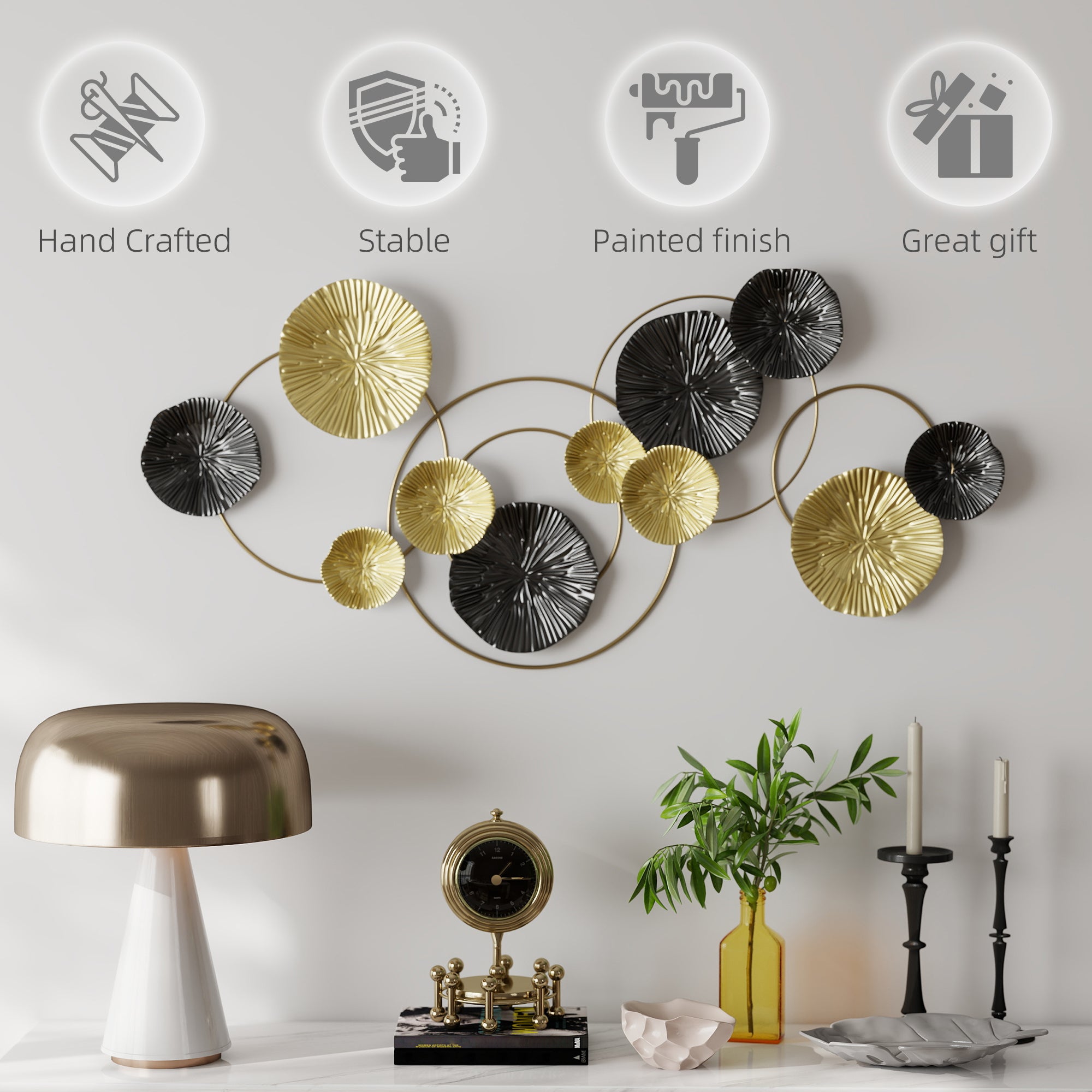 HOMCOM Metal Wall Art, Modern Hanging Wall Decor with Multi-Disc Design for Living Room