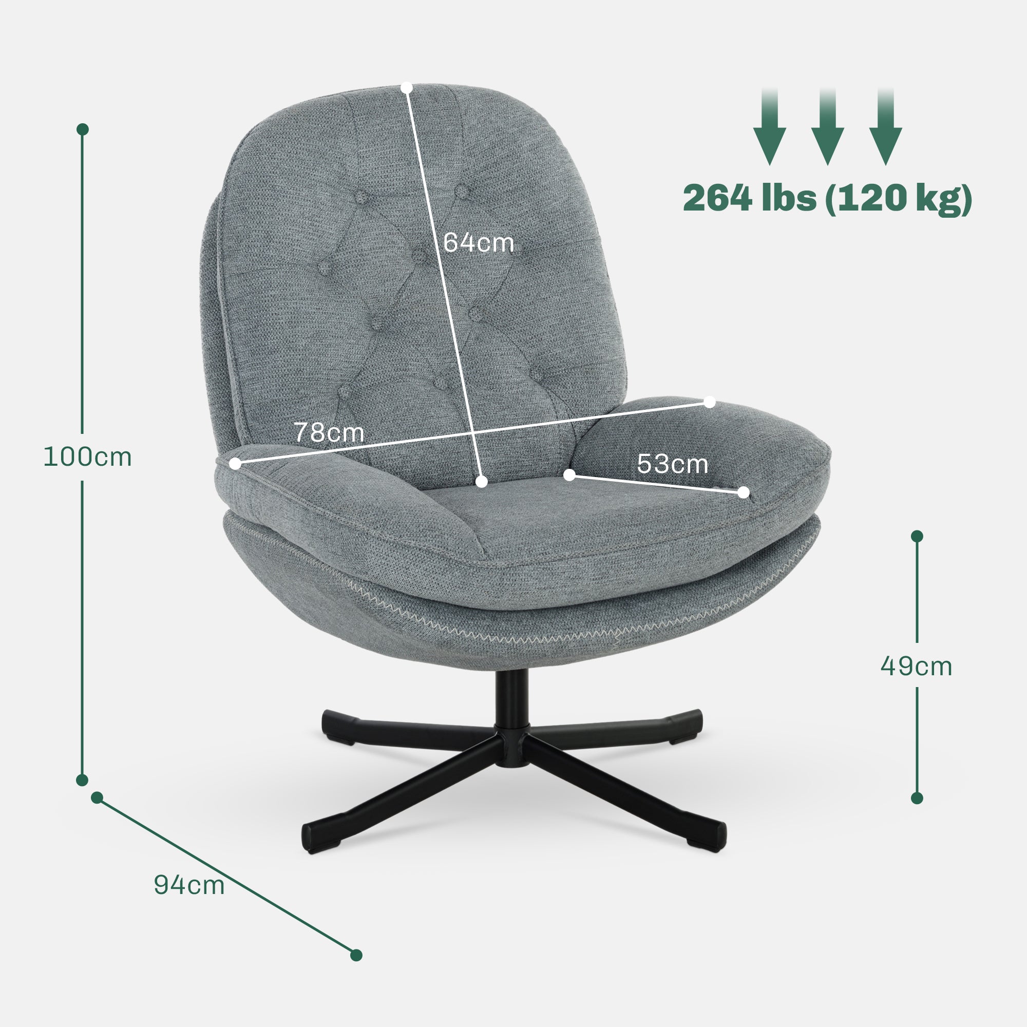 HOMCOM Relaxed Swivel Armchair - Grey - North Peak Garden Furniture