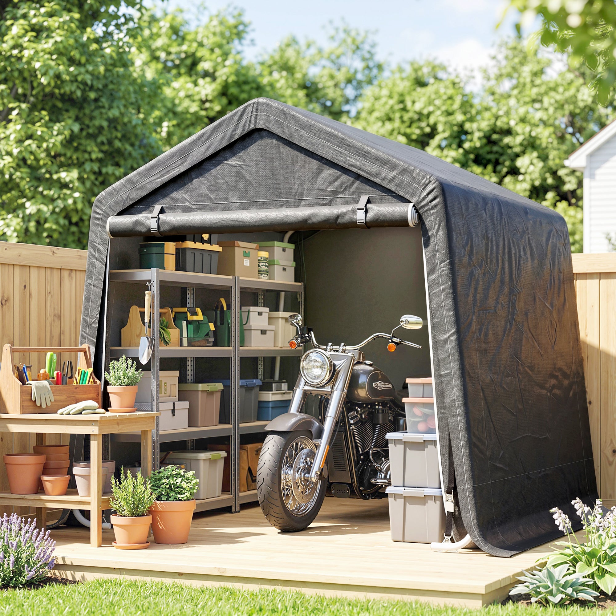 Outsunny 9 X 7.5ft Temporary Outdoor Equipment Shed - Dark Grey