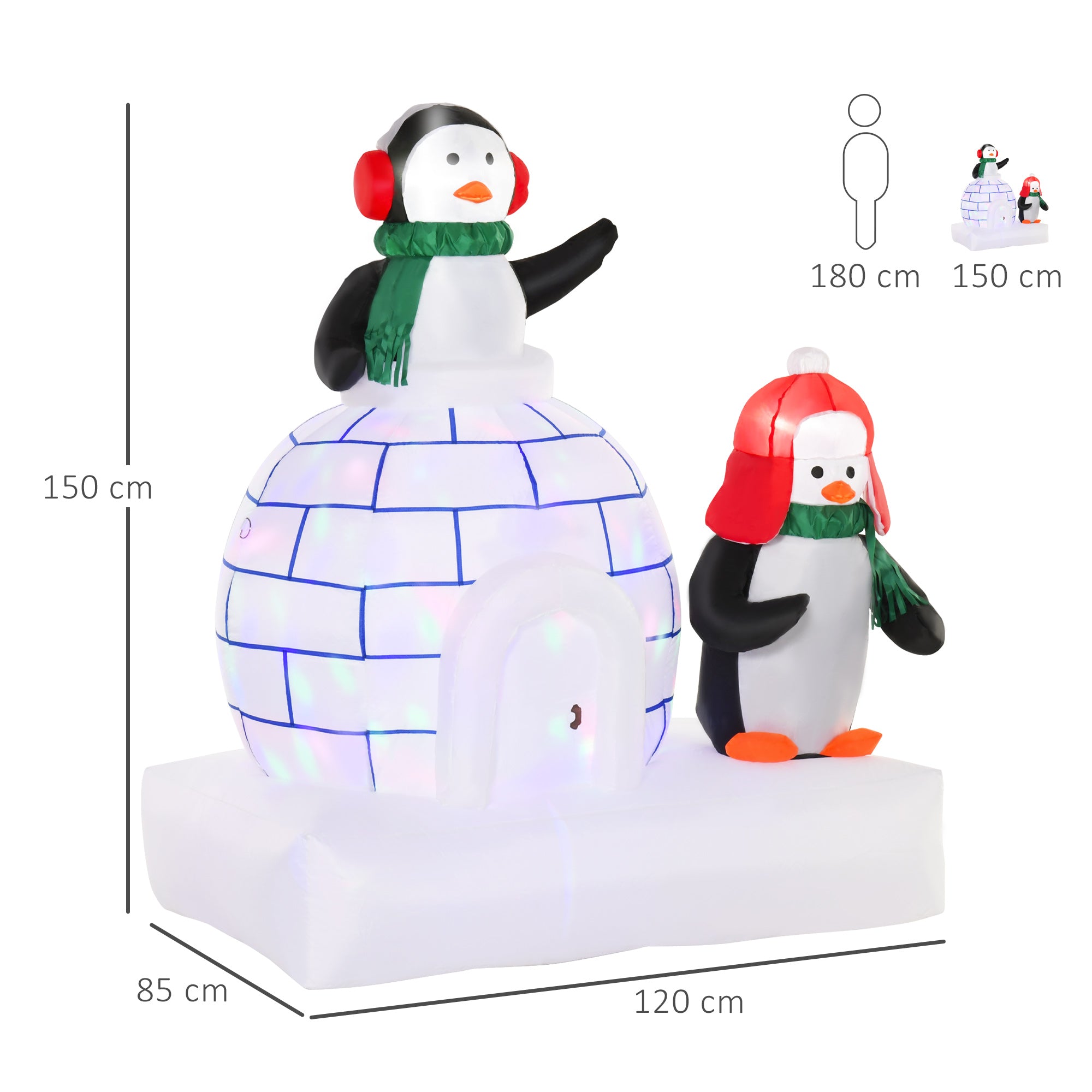 HOMCOM 5ft Christmas Inflatable Two Penguins Wearing a Scarf with Ice House Blow Up Decor Home Indoors with Built-in LED Lights Outdoor Toys in Lawn Garden