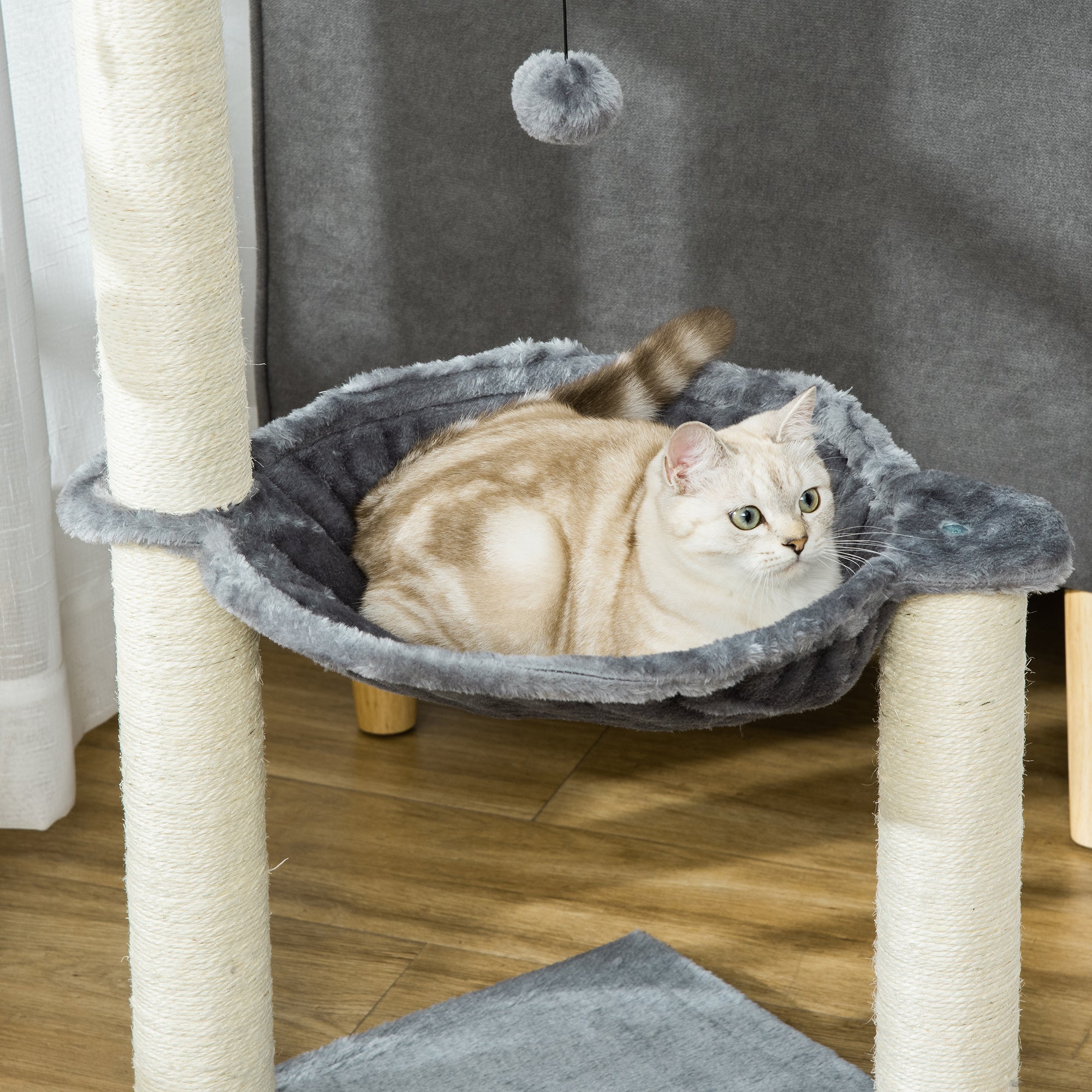 PawHut 83cm Cat Tree Tower for Indoor Cats w/ Sisal Scratching Post Hammock Hanging Toy Activity Centre - Grey - North Peak Garden Furniture
