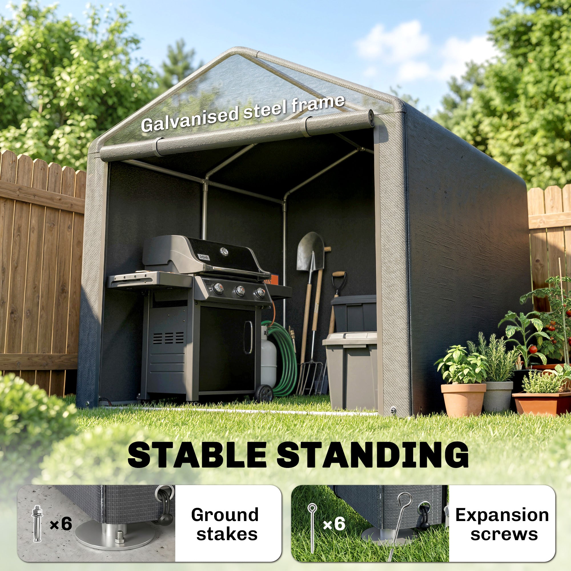 Outsunny 1.6 x 2.2m Garden Storage Shed Tent, with Accessories - Dark Grey