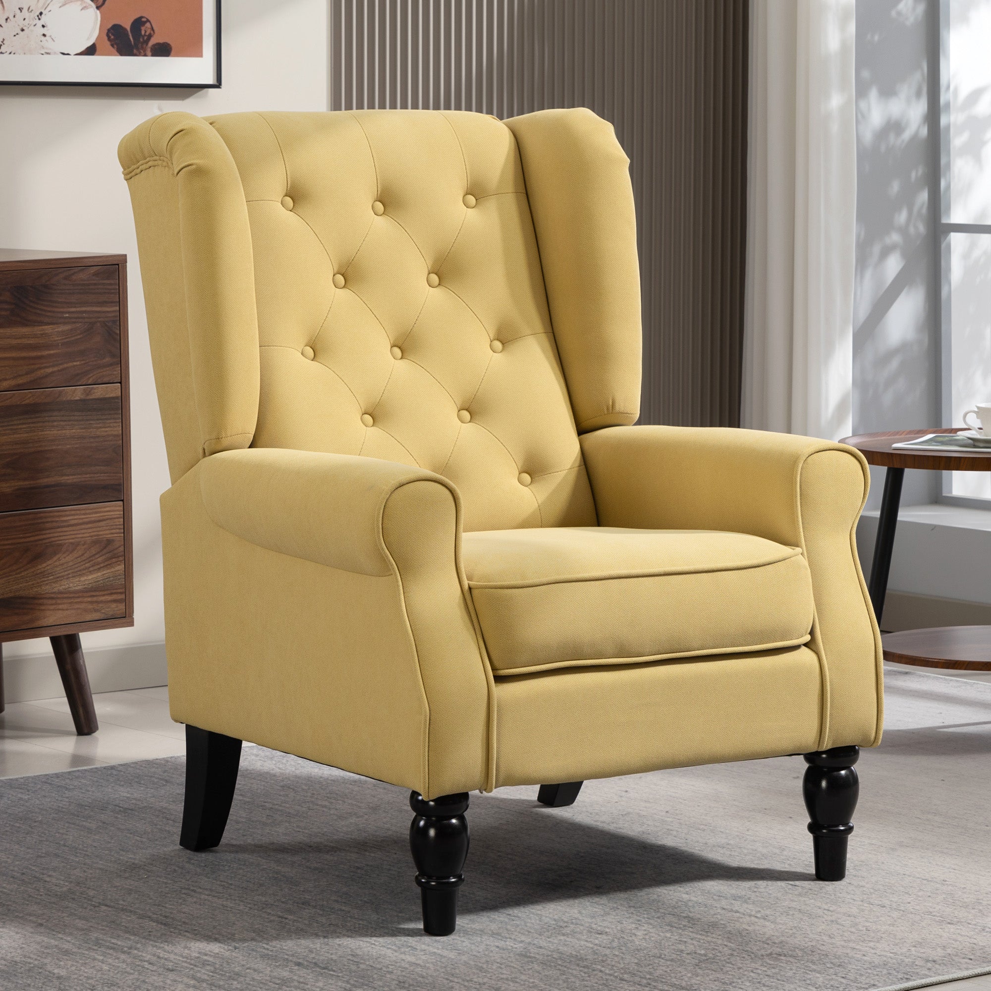 HOMCOM Wingback Accent Chair, Retro Upholstered Button Tufted Occasional Chair for Living Room and Bedroom, Yellow