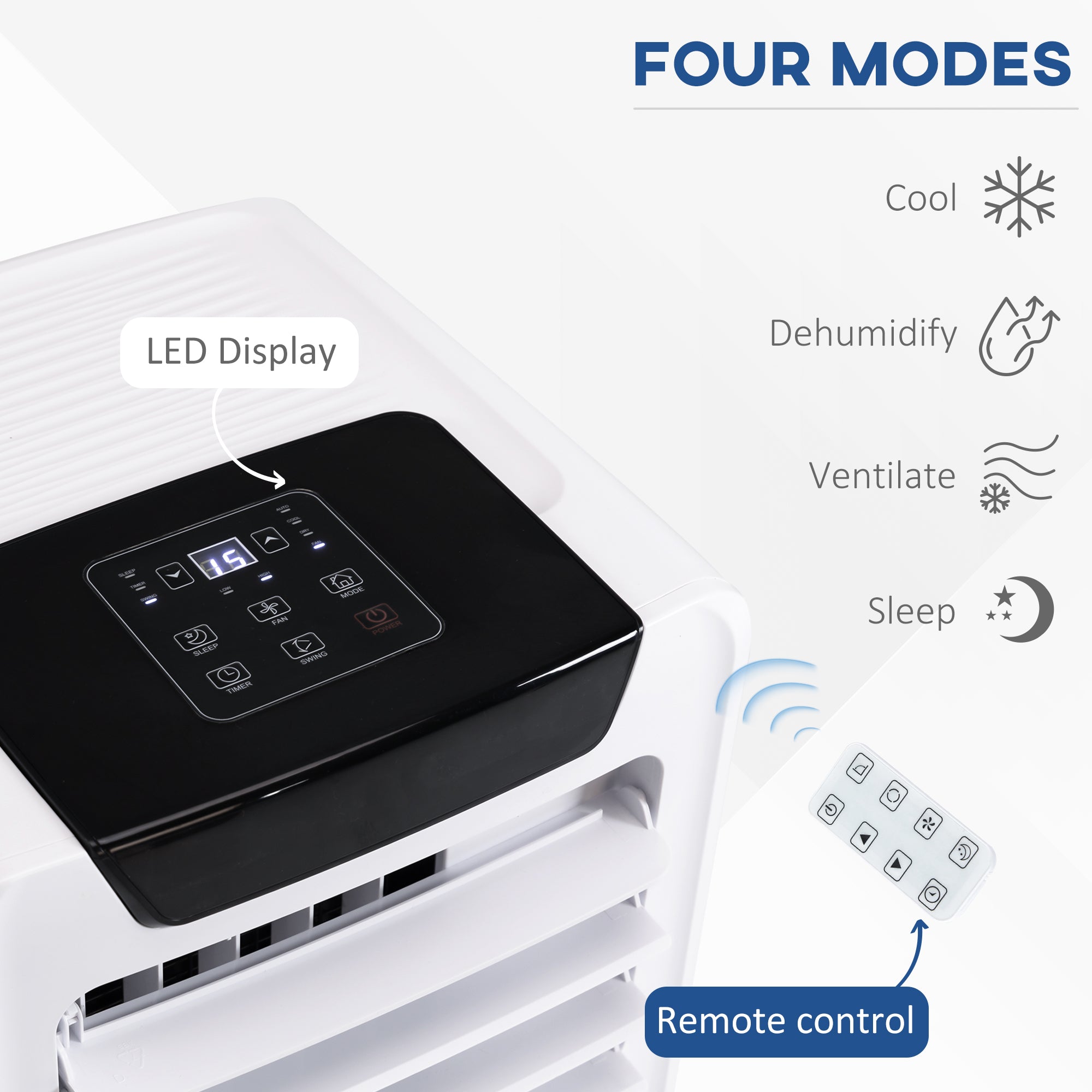 HOMCOM 10000 BTU Air Conditioning Unit, 3-in-1 Portable Air Conditioner, Dehumidifier, Cooling Fan with Remote Control, LED Display, 2 Speeds, 24H Timer, Window Venting Kit, 18m² - North Peak Garden Furniture