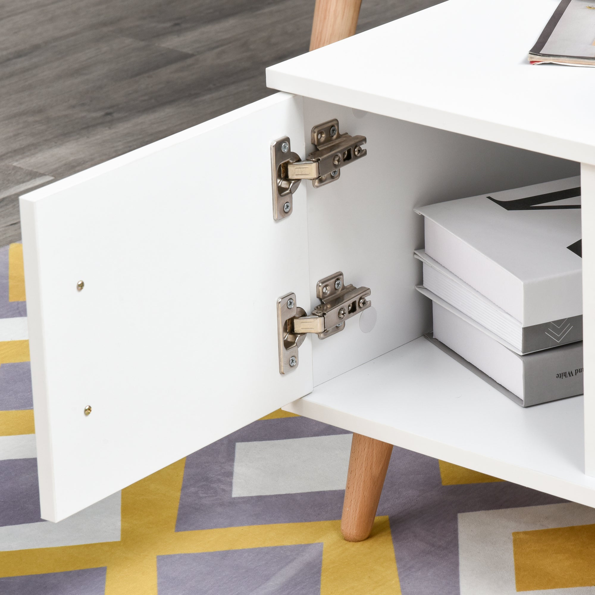HOMCOM Modern Minimalism Coffee Table with Storage, Sofa Side Table with Shelf & Drawer for Living Room Reception Room, White - North Peak Garden Furniture
