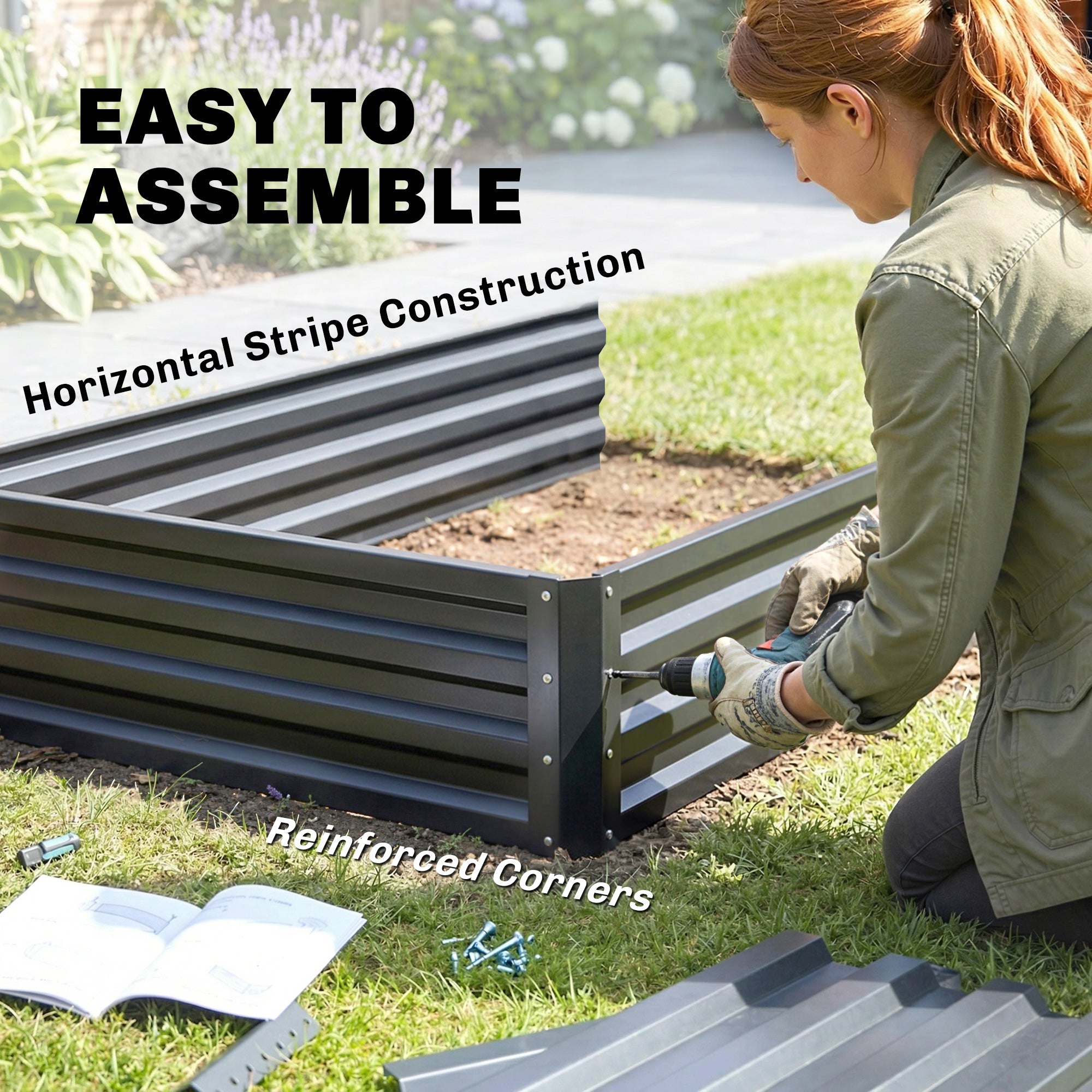 Outsunny 2 Tier Raised Garden Bed, Galvanised Planter Box with Open Bottom for Vegetables Flowers Herbs, 120x101x58cm, Dark Grey